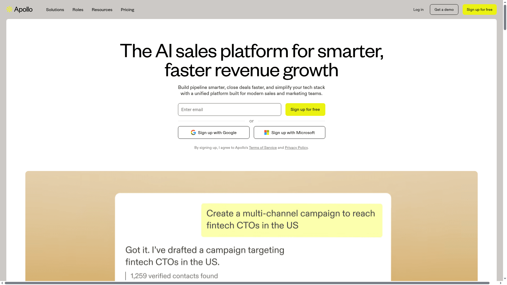 Interface Apollo, Venda Mais Rápido com IA, exibindo funcionalidades