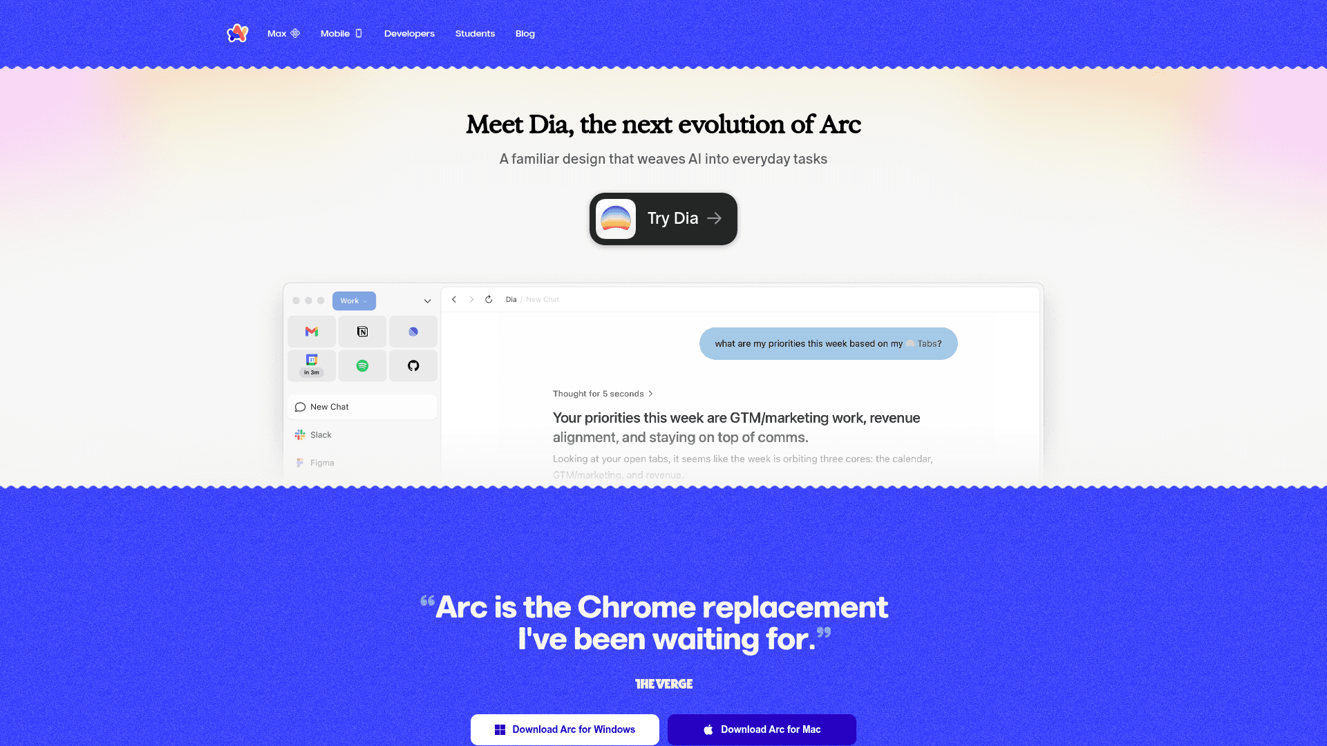 Interface Arc, O Navegador do Futuro para uma Experiência Perfeita, exibindo funcionalidades