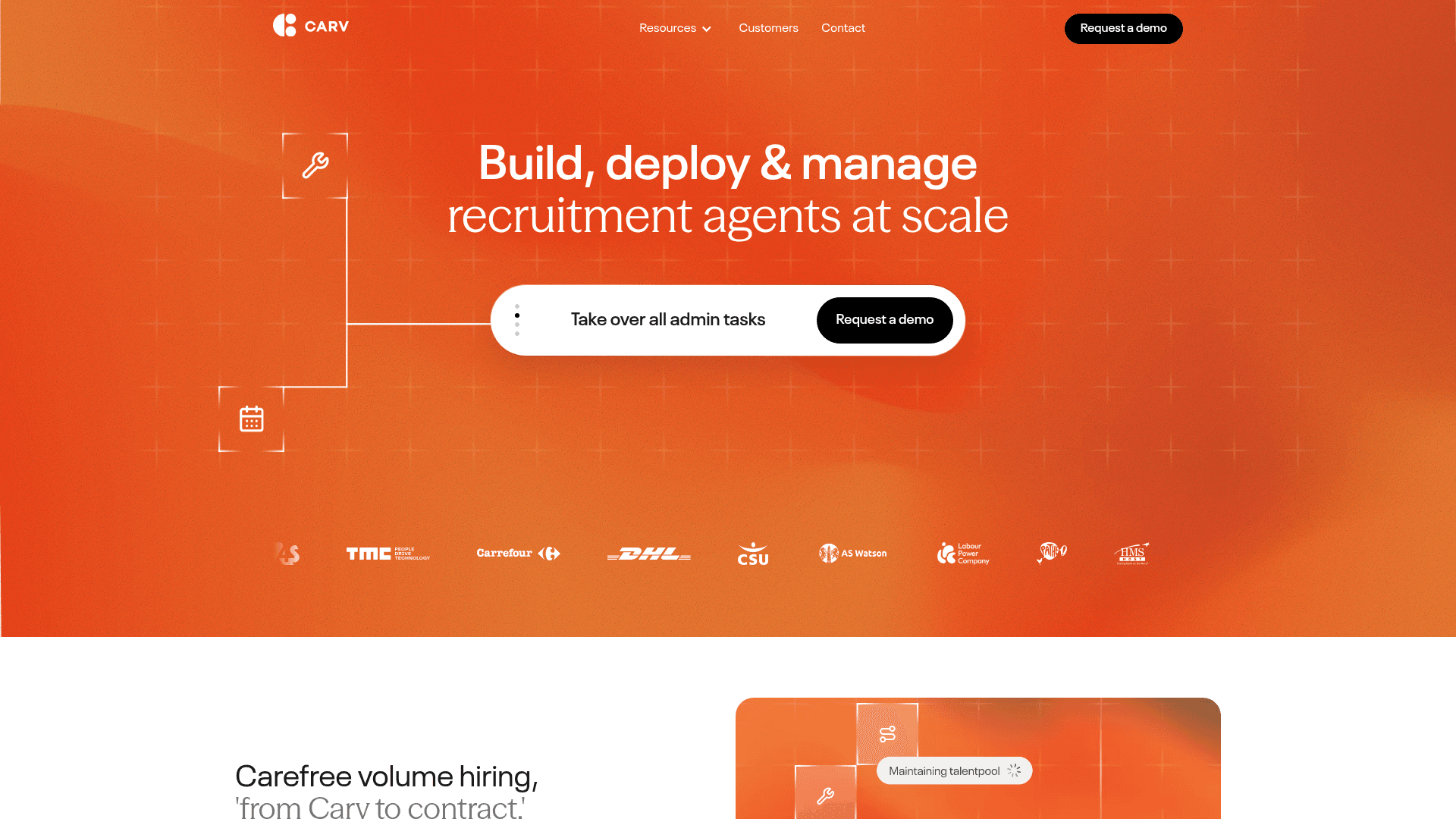 Interface Carv, Agentes de Recrutamento em Escala, exibindo funcionalidades