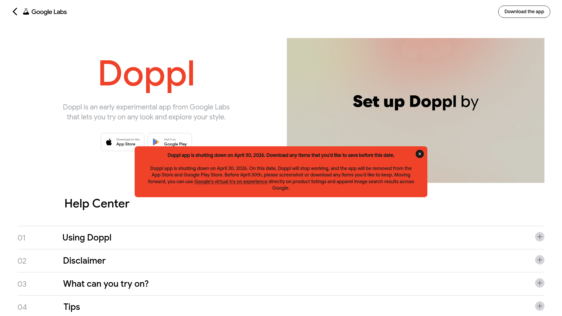Interface Doppl, Experimente Looks e Explore Seu Estilo com IA, exibindo funcionalidades