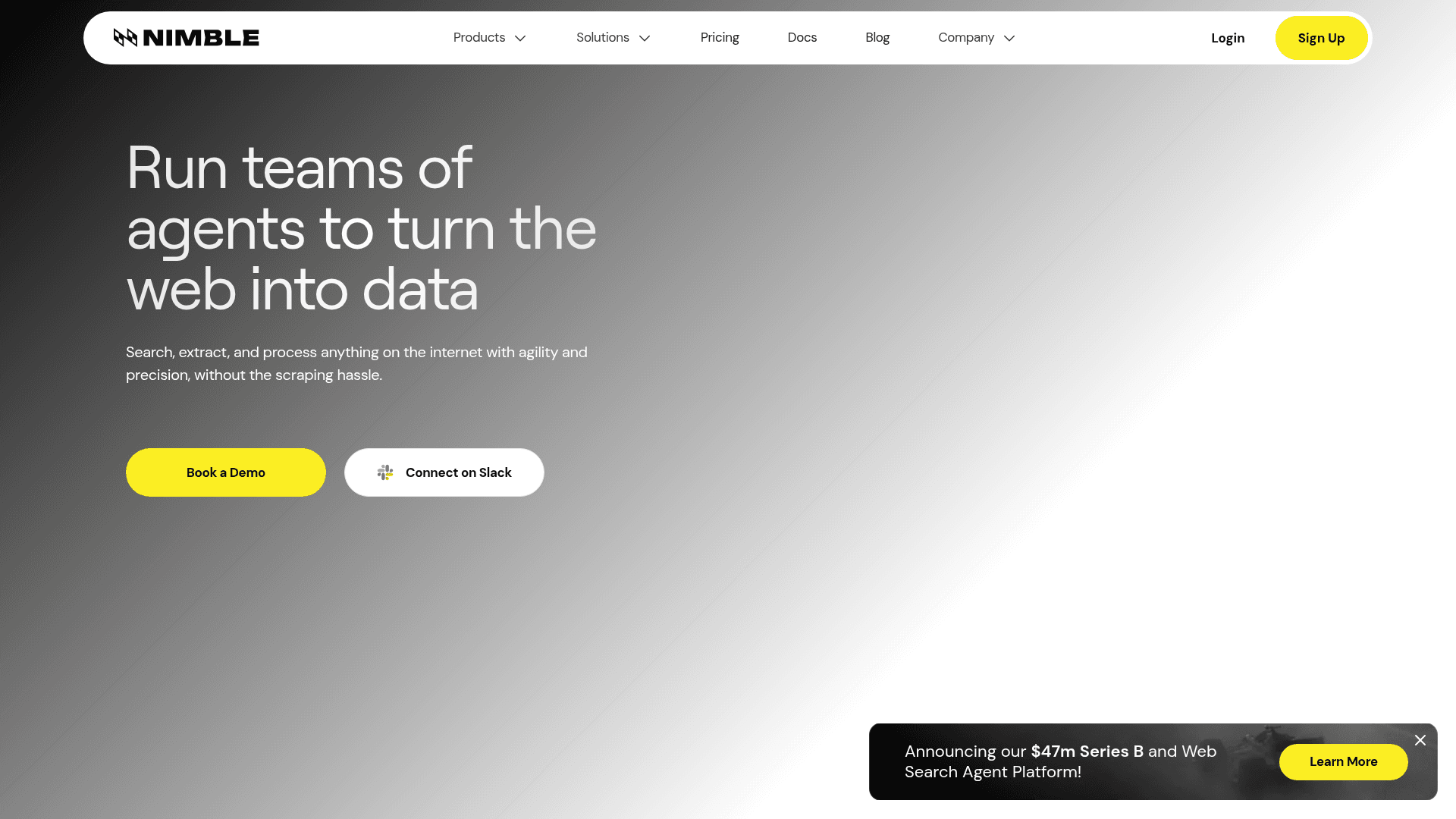 Interface Nimble, Transforme a Web em Dados Estruturados, exibindo funcionalidades