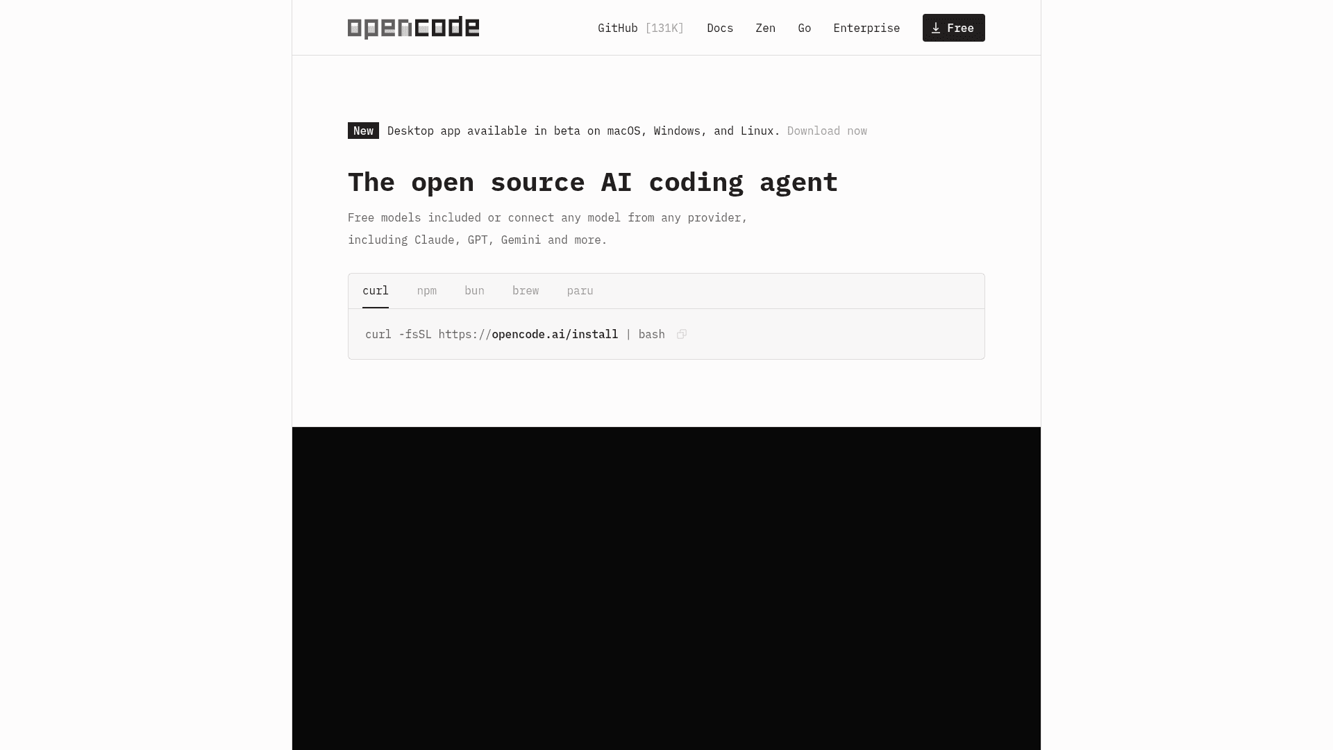 Interface OpenCode, Agente de Codificação IA de Código Aberto, exibindo funcionalidades
