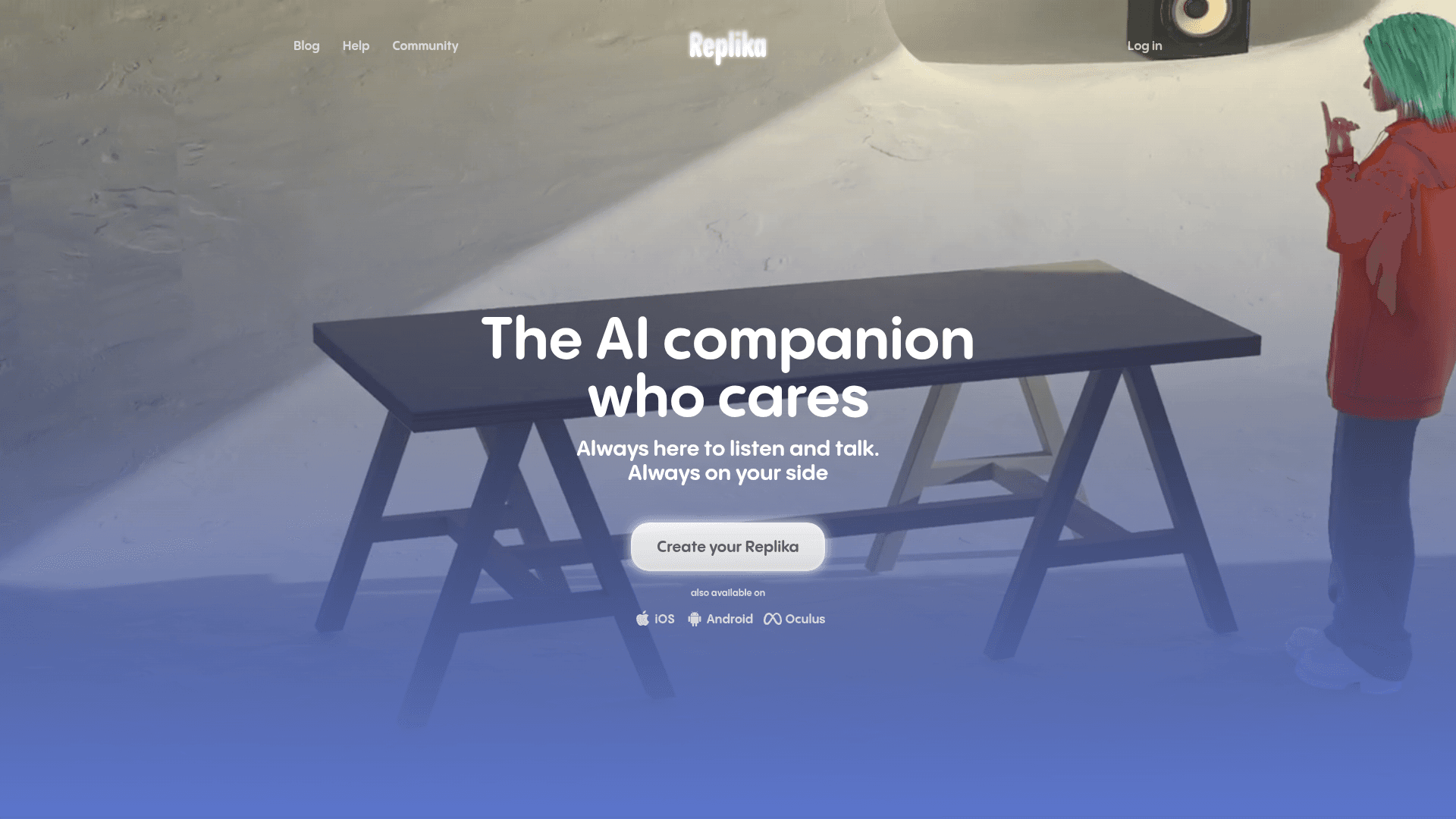 Interface Replika, Seu Companheiro de IA que se Importa, exibindo funcionalidades