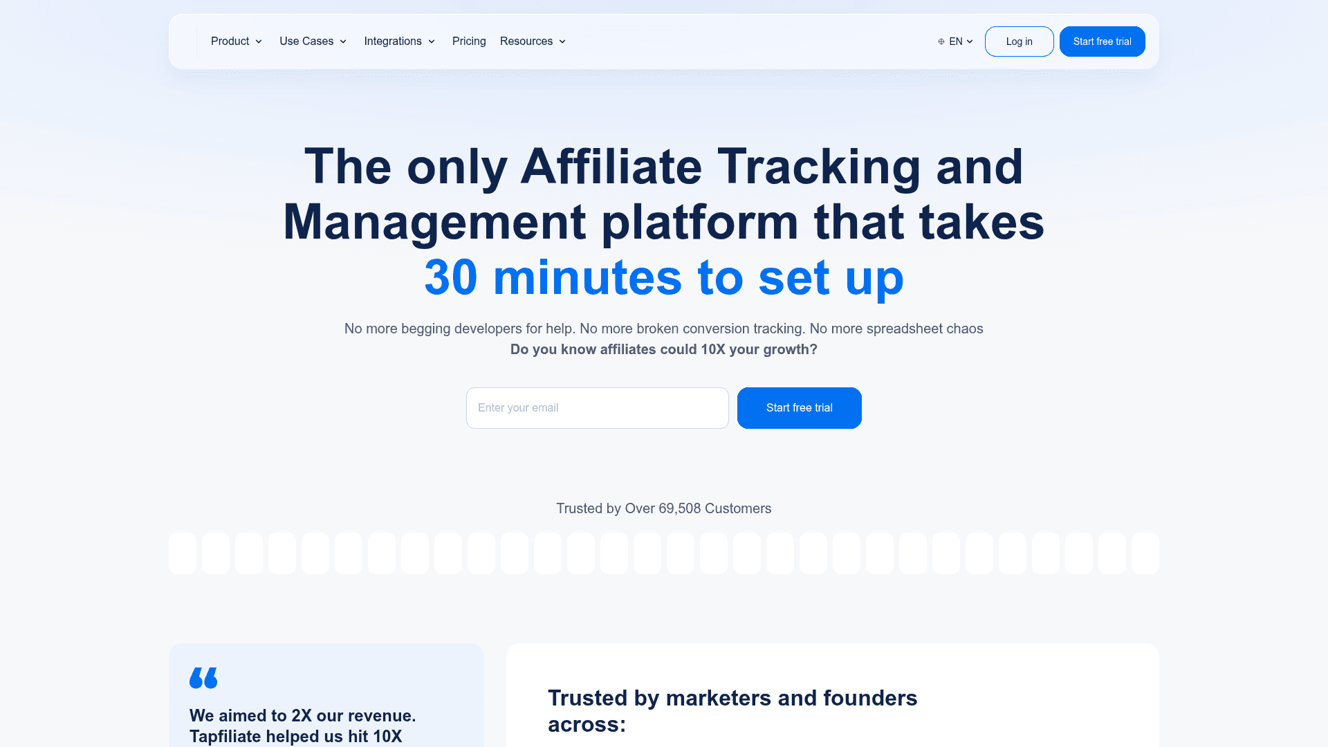 Interface Tapfiliate, Plataforma de Rastreamento e Gestão de Afiliados, exibindo funcionalidades