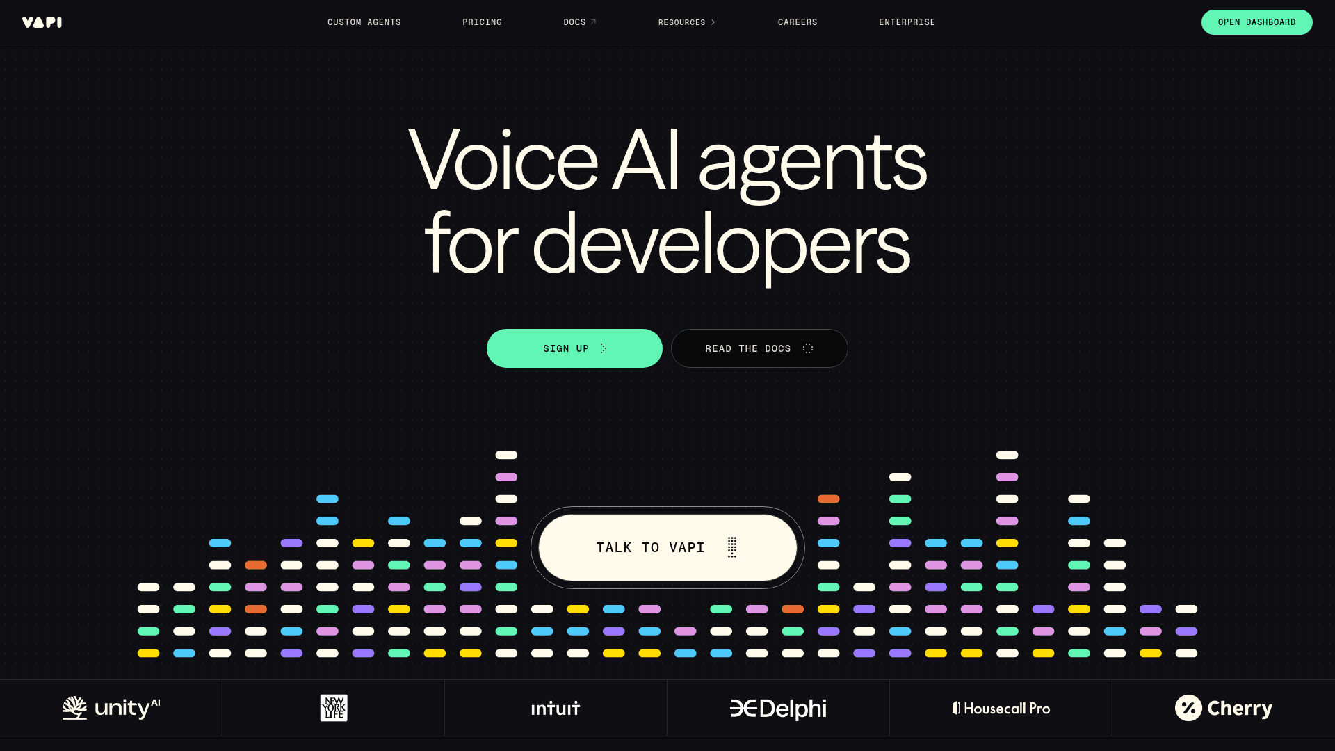 Interface Vapi, Agentes de Voz IA para Desenvolvedores, exibindo funcionalidades