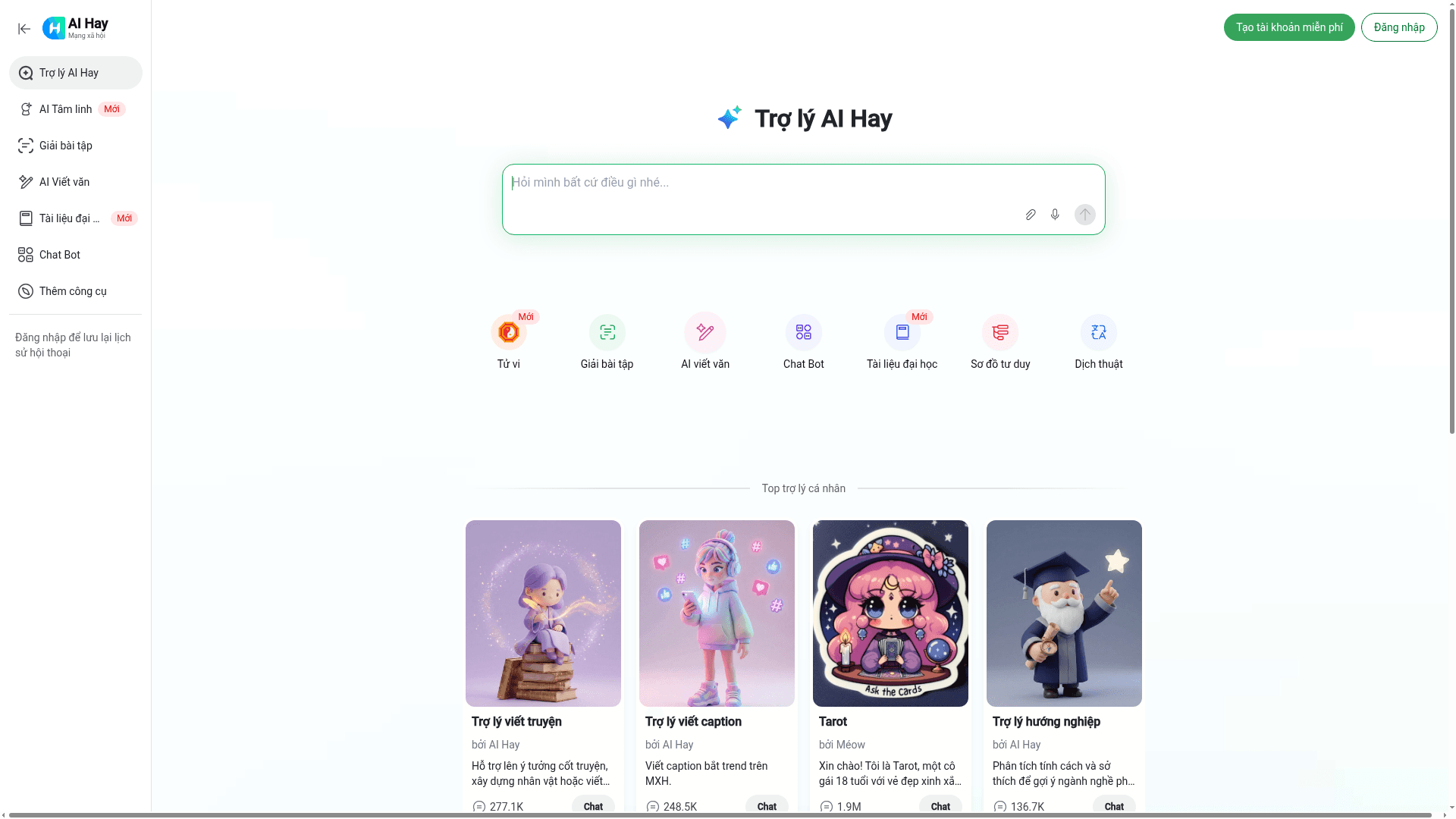 Interface AI Hay, Seu Assistente Pessoal Inteligente, exibindo funcionalidades