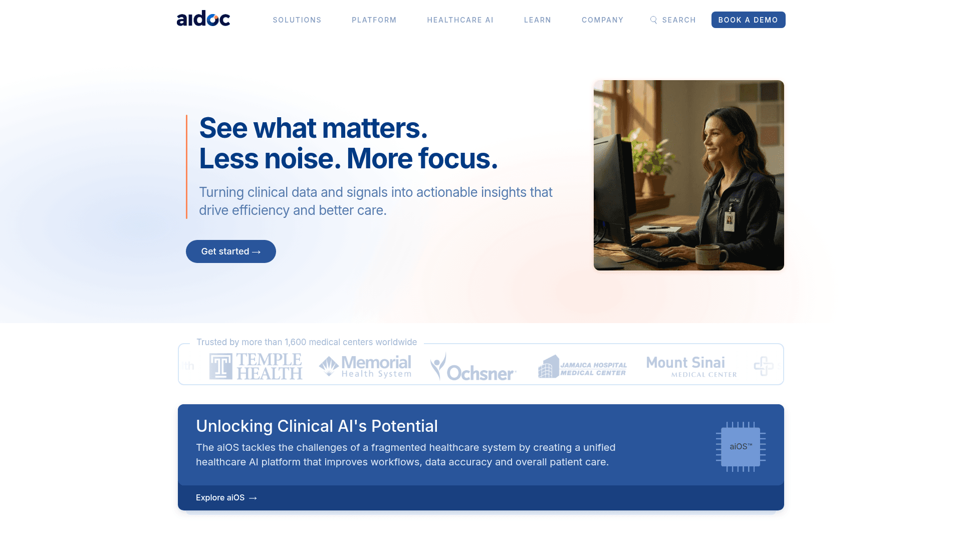 Interface Aidoc, Inteligência Artificial para Diagnóstico Médico, exibindo funcionalidades