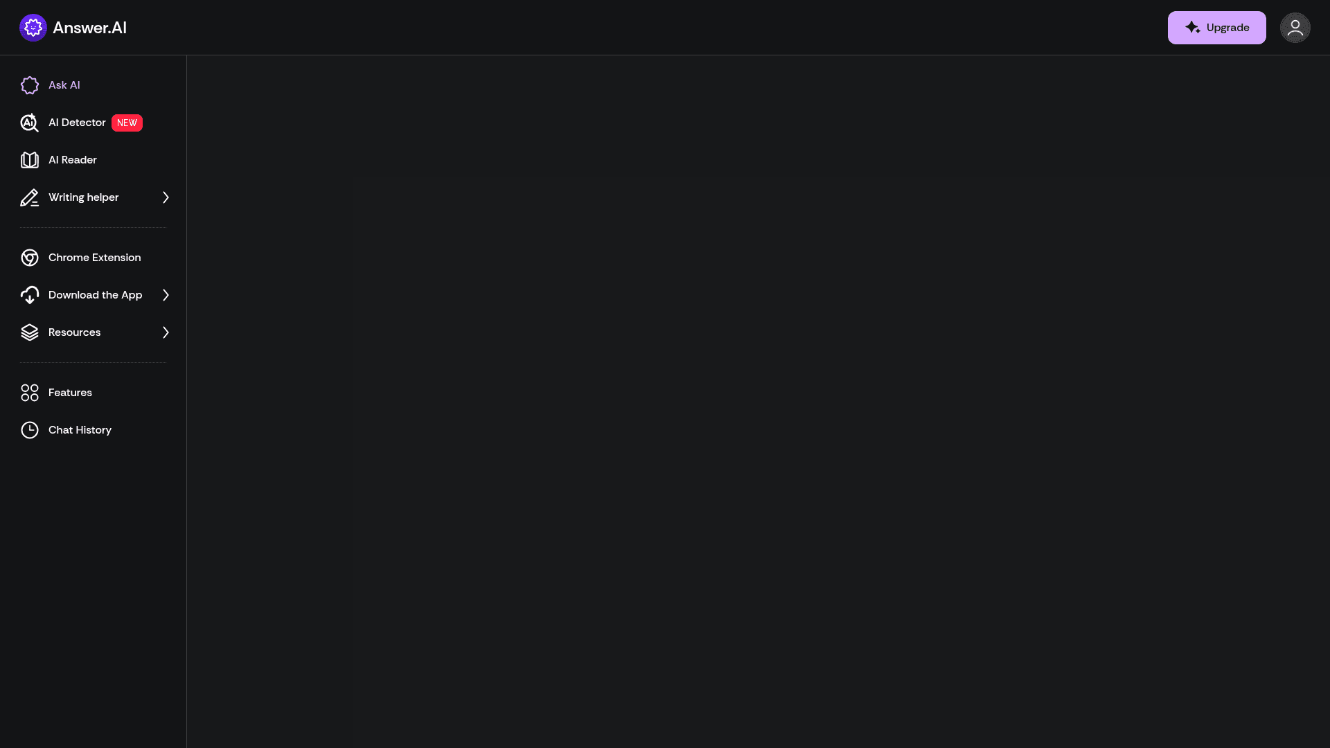 Interface Answer.AI, Seu Tutor Pessoal com IA, exibindo funcionalidades
