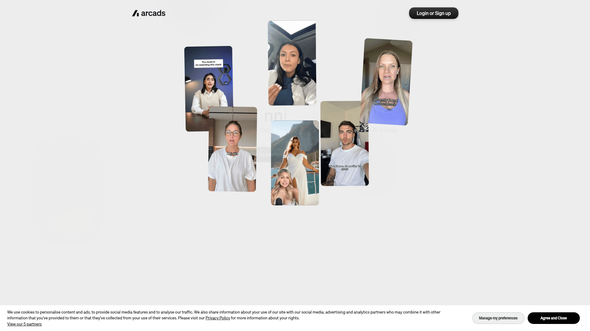 Interface Arcads, Crie Anúncios Vencedores com IA, exibindo funcionalidades