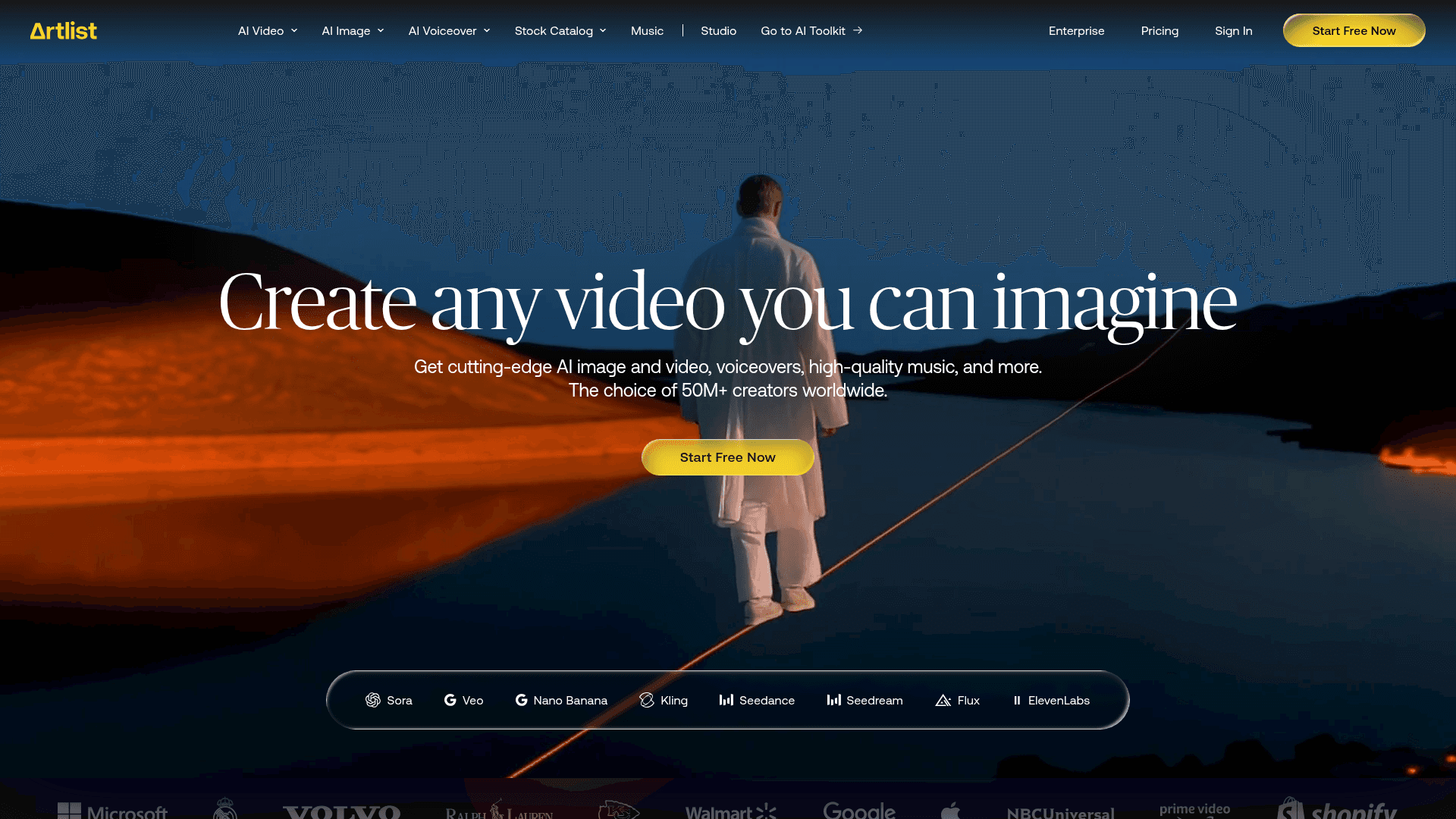 Interface Artlist, Crie qualquer vídeo que você possa imaginar, exibindo funcionalidades