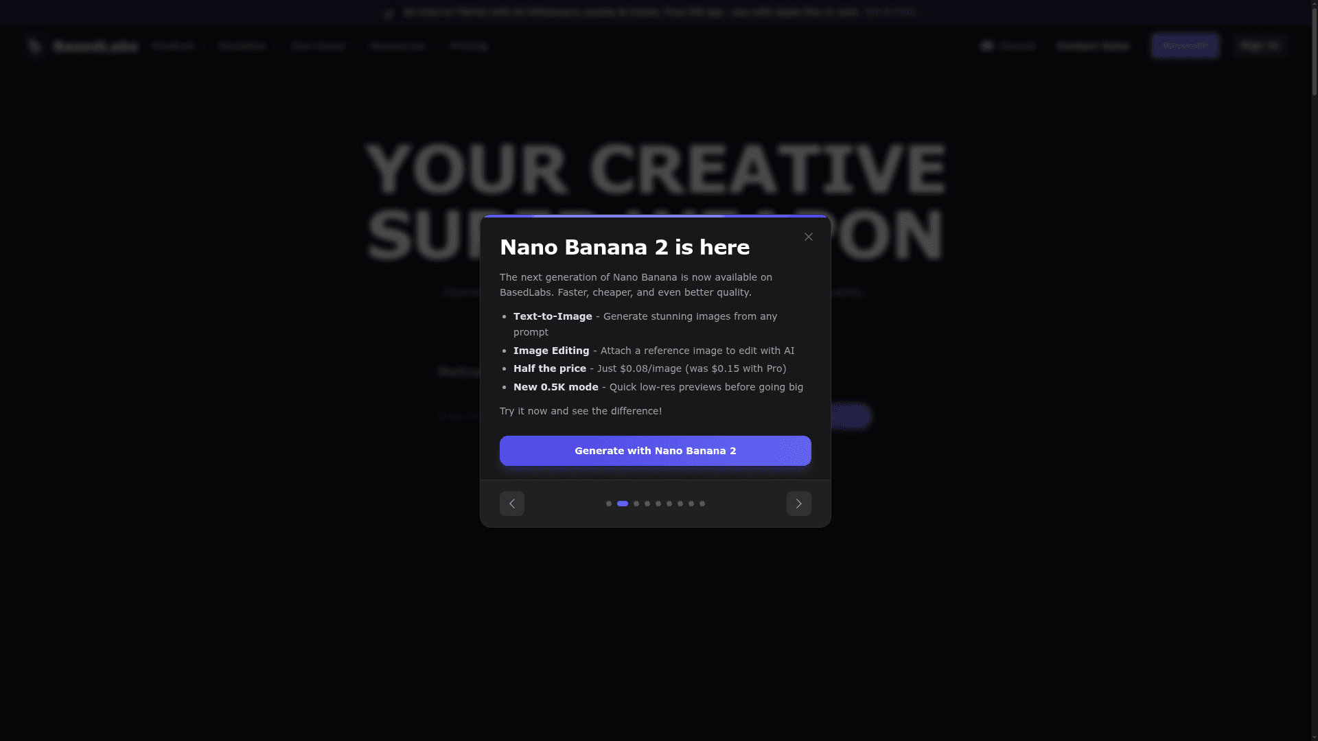 Interface BasedLabs, Sua Super Arma Criativa para Geração de Mídia, exibindo funcionalidades