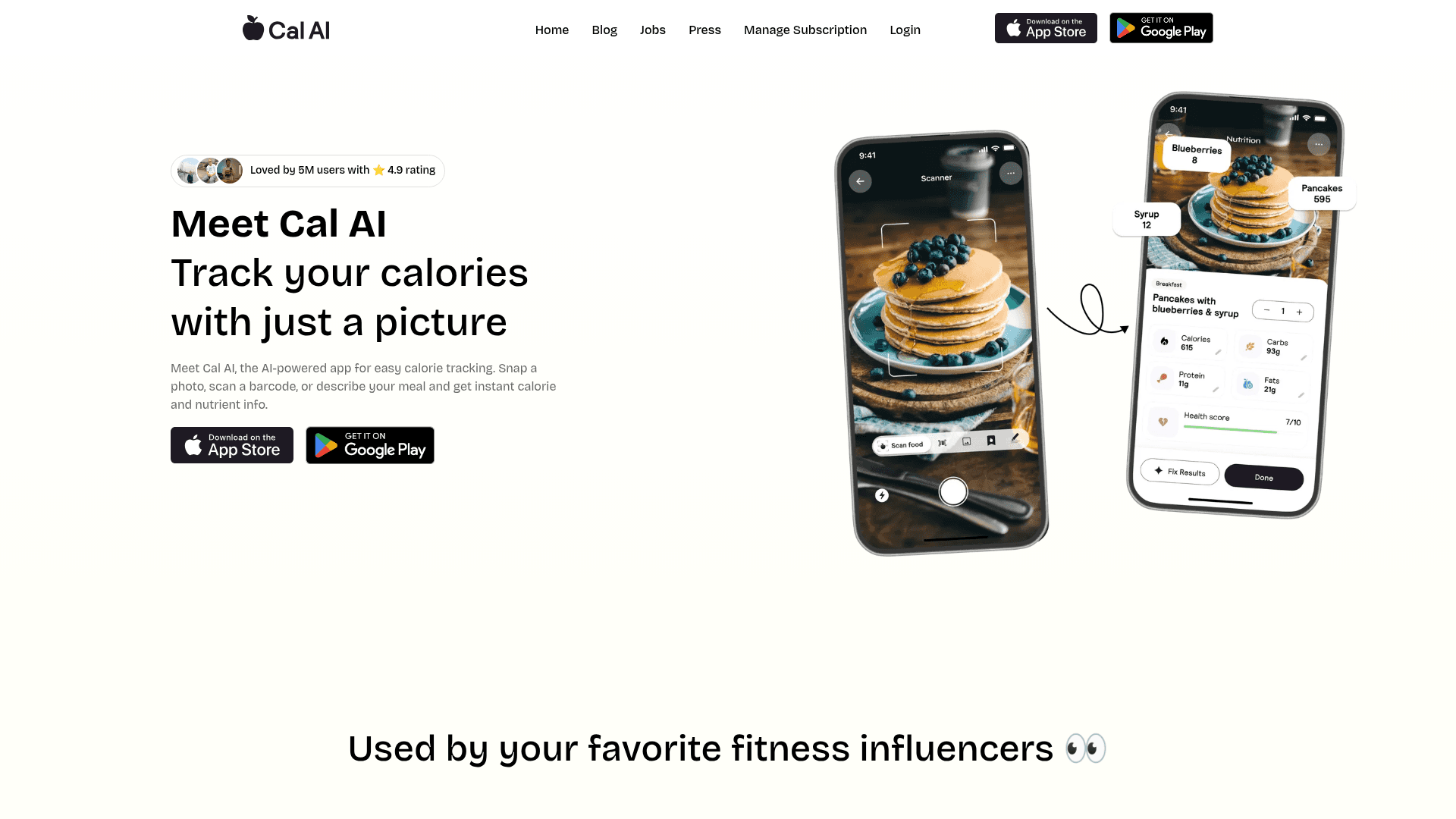 Interface Cal AI, Seu Contador de Calorias Inteligente, exibindo funcionalidades