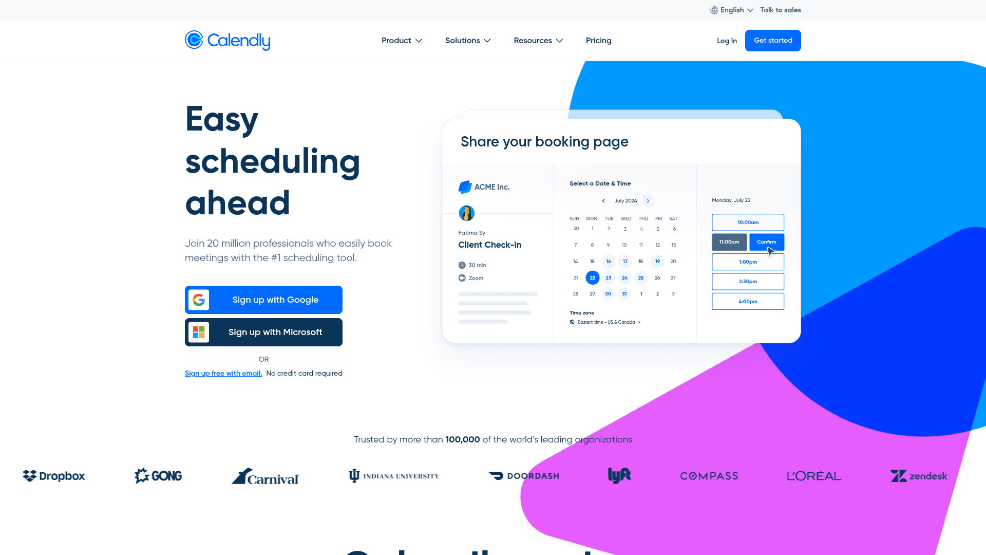 Interface Calendly, Agendamento Fácil e Inteligente para Profissionais, exibindo funcionalidades