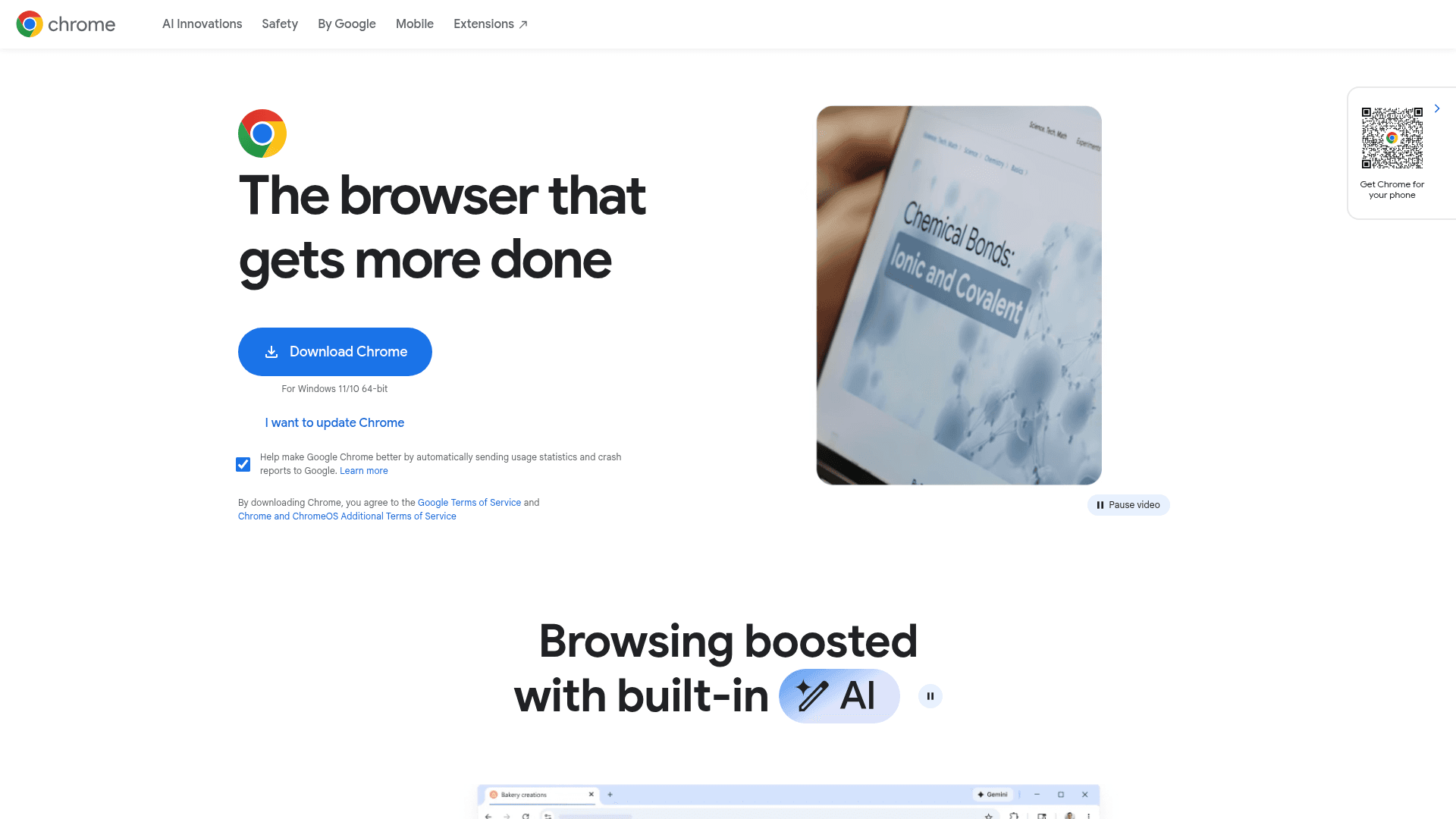 Interface Google Chrome, O navegador que te ajuda a fazer mais, exibindo funcionalidades