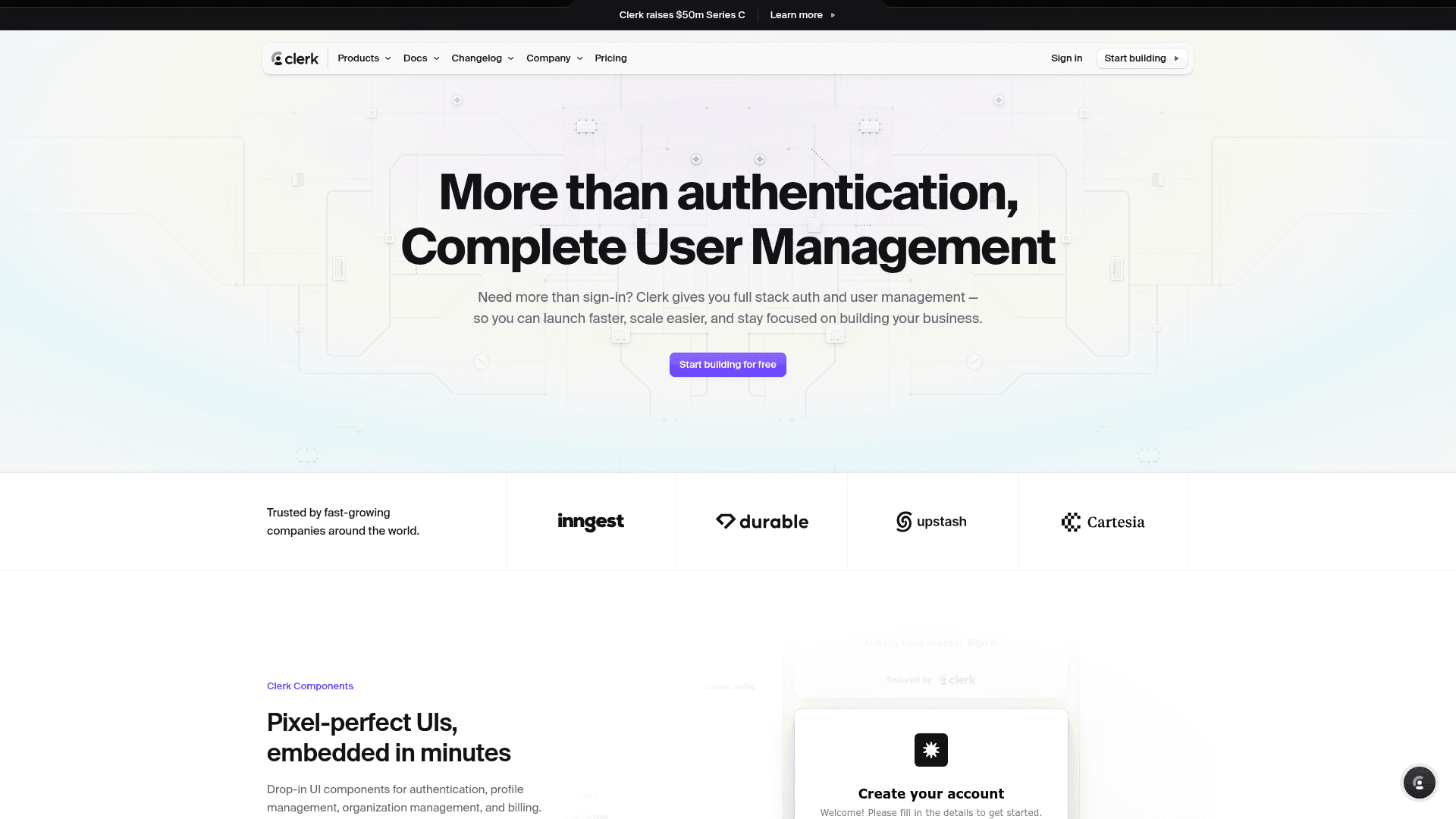 Interface Clerk, Gerenciamento Completo de Usuários e Autenticação, exibindo funcionalidades