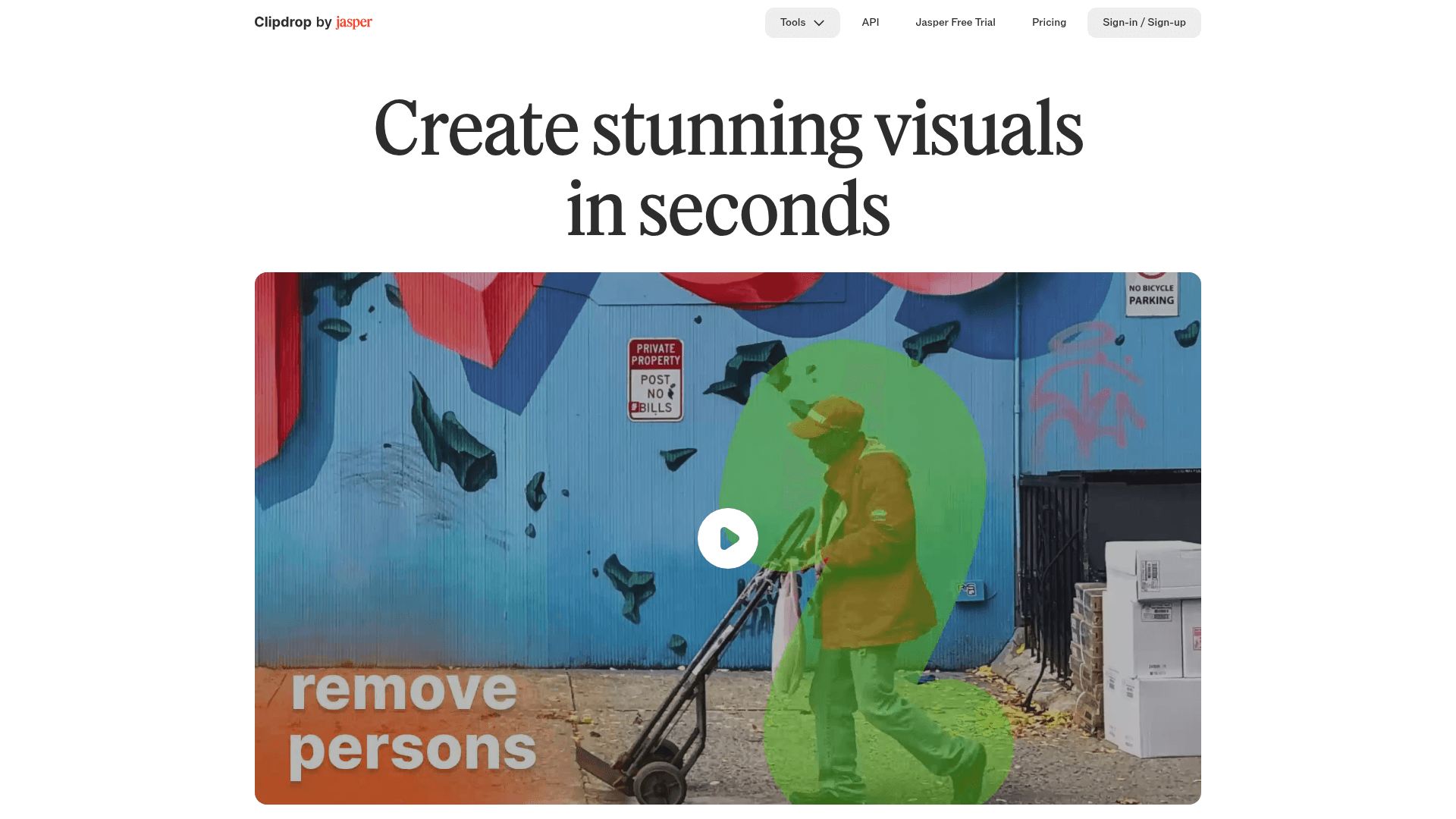 Interface Clipdrop, Crie visuais impressionantes em segundos, exibindo funcionalidades
