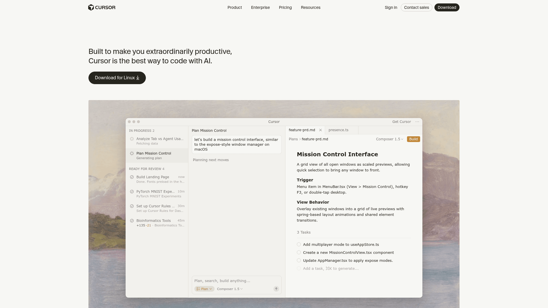 Interface Cursor, Codifique com IA e Aumente sua Produtividade, exibindo funcionalidades
