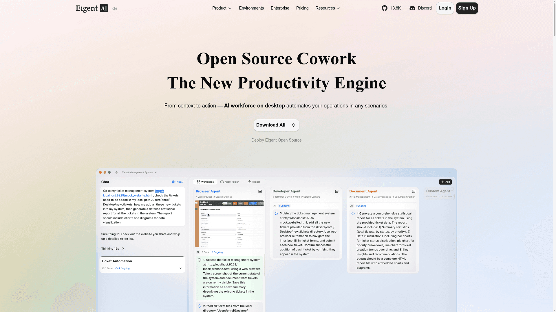 Interface Eigent Open Source Cowork, O Novo Motor de Produtividade em IA, exibindo funcionalidades