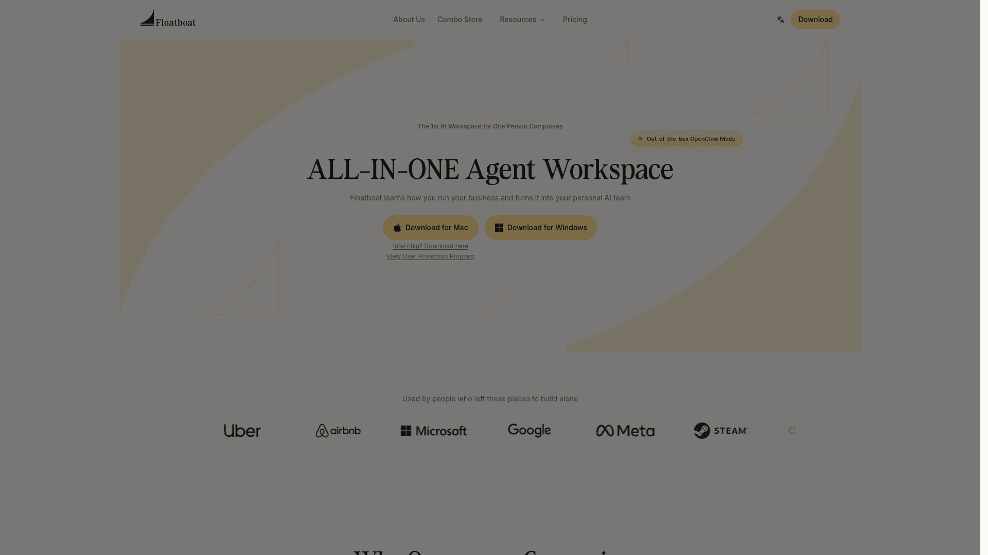 Interface Floatboat, Workspace IA para Empresas Unipessoais, exibindo funcionalidades