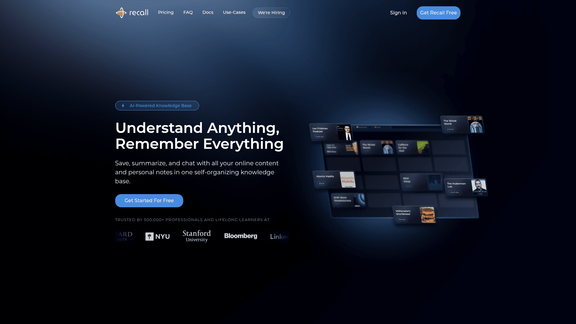 Interface Recall, Entenda Tudo, Lembre-se de Tudo, exibindo funcionalidades