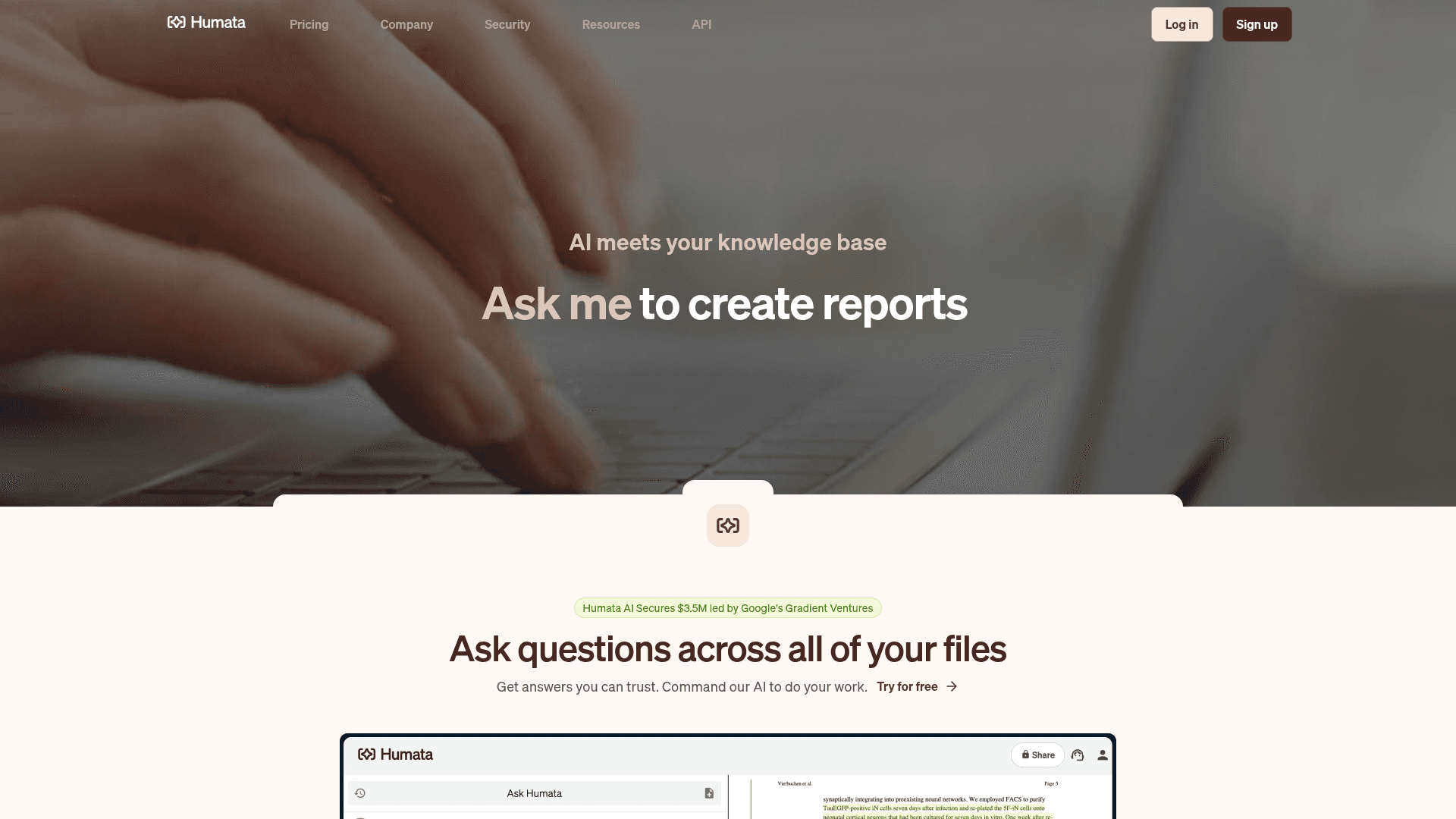 Interface Humata, Sua IA para Análise de Documentos e Conteúdo, exibindo funcionalidades