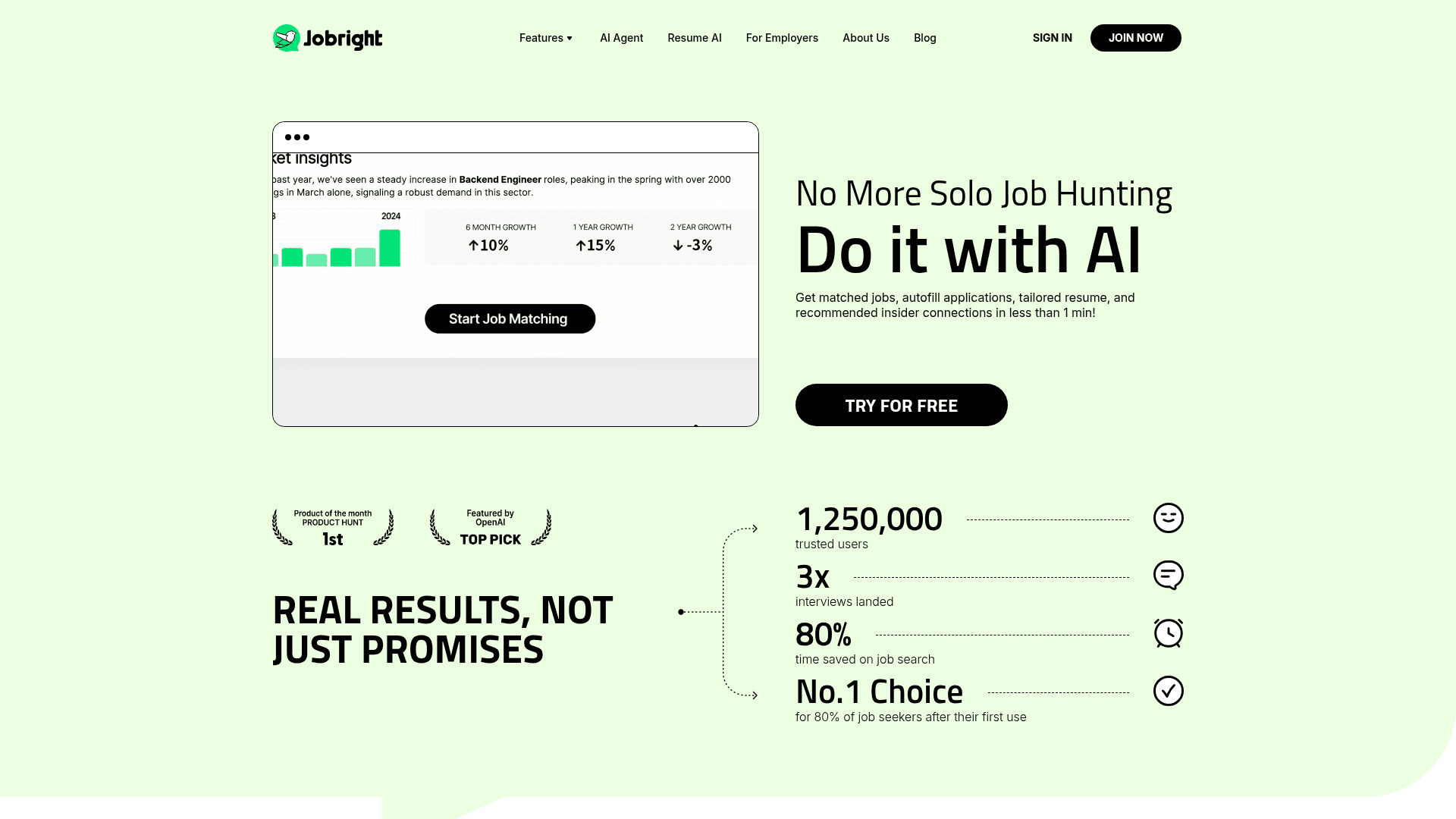 Interface Jobright AI, Sua Jornada de Trabalho com IA, exibindo funcionalidades