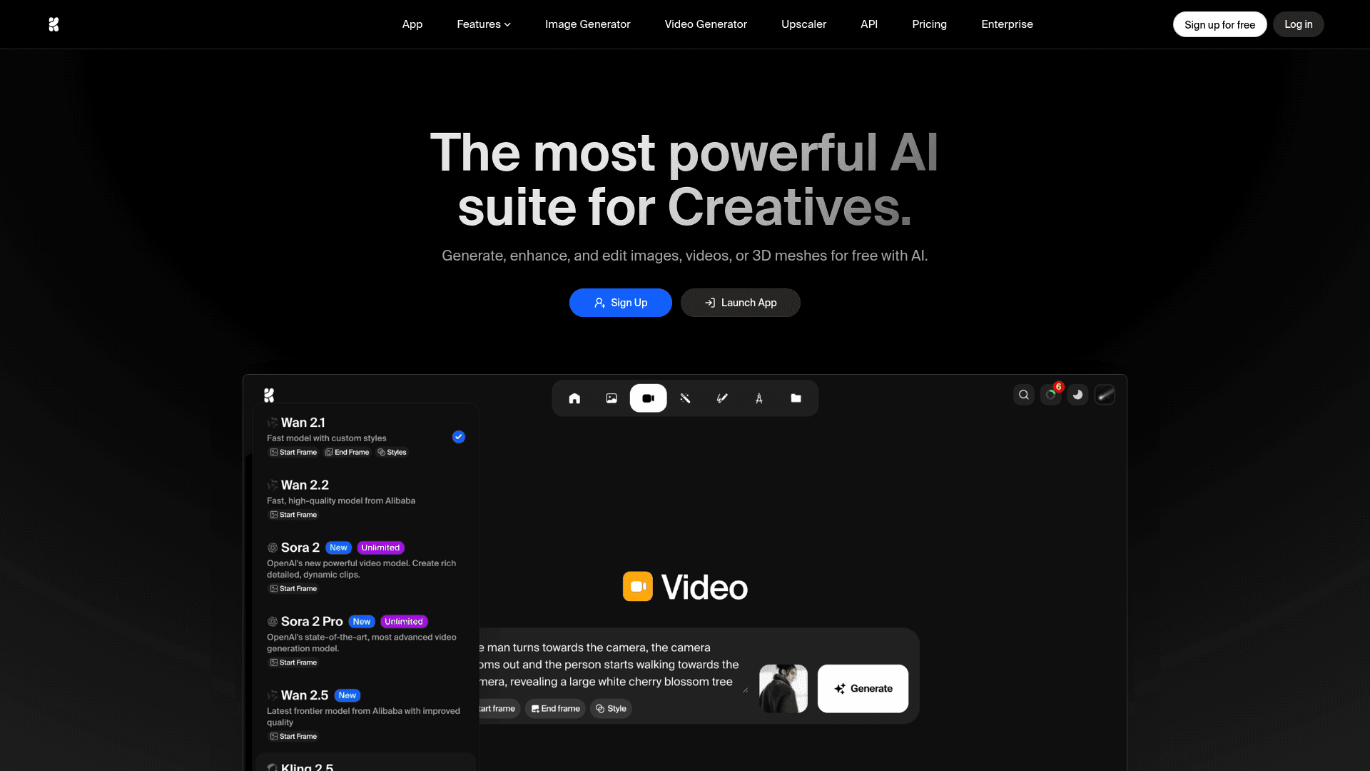 Interface Krea, Suite de IA Definitiva para Criativos, exibindo funcionalidades