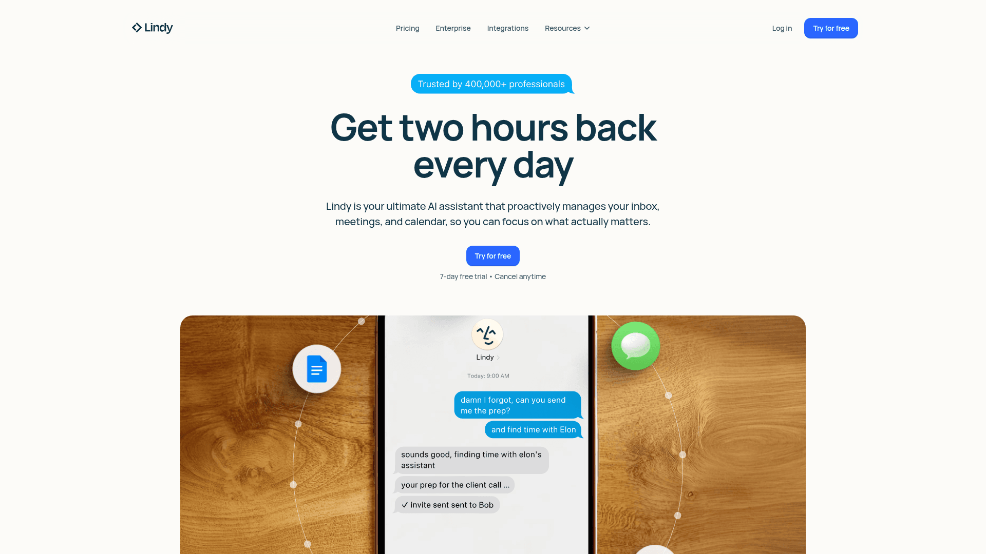 Interface Lindy AI, Seu Assistente de IA Pessoal para Produtividade, exibindo funcionalidades