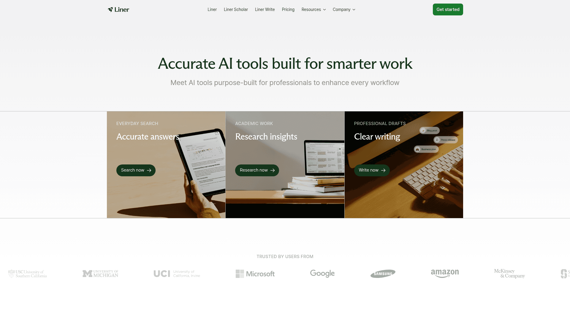 Interface Liner, Ferramentas de IA para Fluxos de Trabalho Inteligentes, exibindo funcionalidades