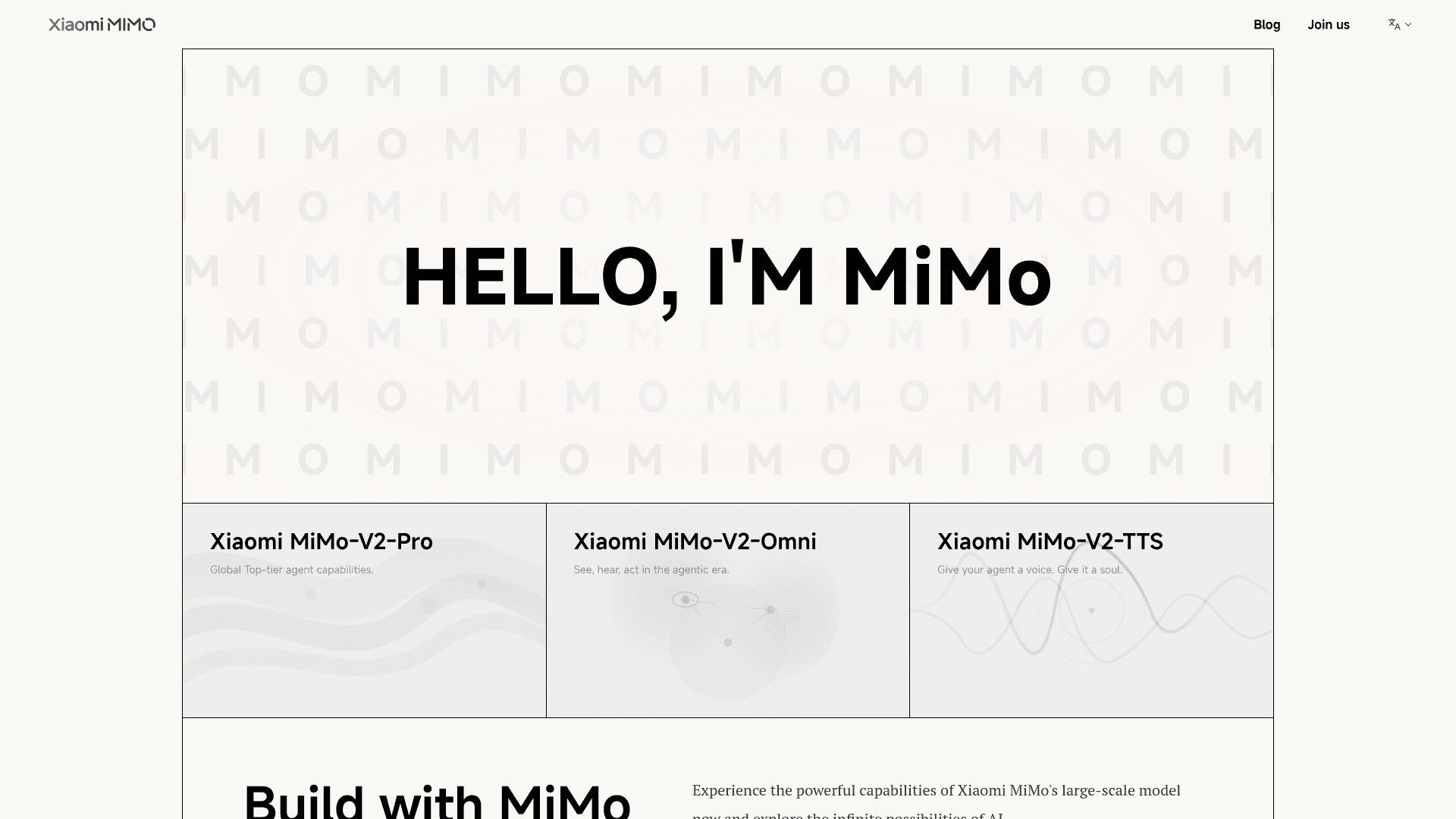 Interface MiMo, A Família de Modelos de IA da Xiaomi para a Era dos Agentes, exibindo funcionalidades