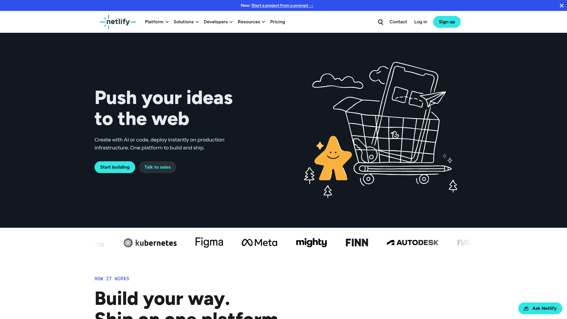 Interface Netlify, Implante Suas Ideias Online com Facilidade, exibindo funcionalidades