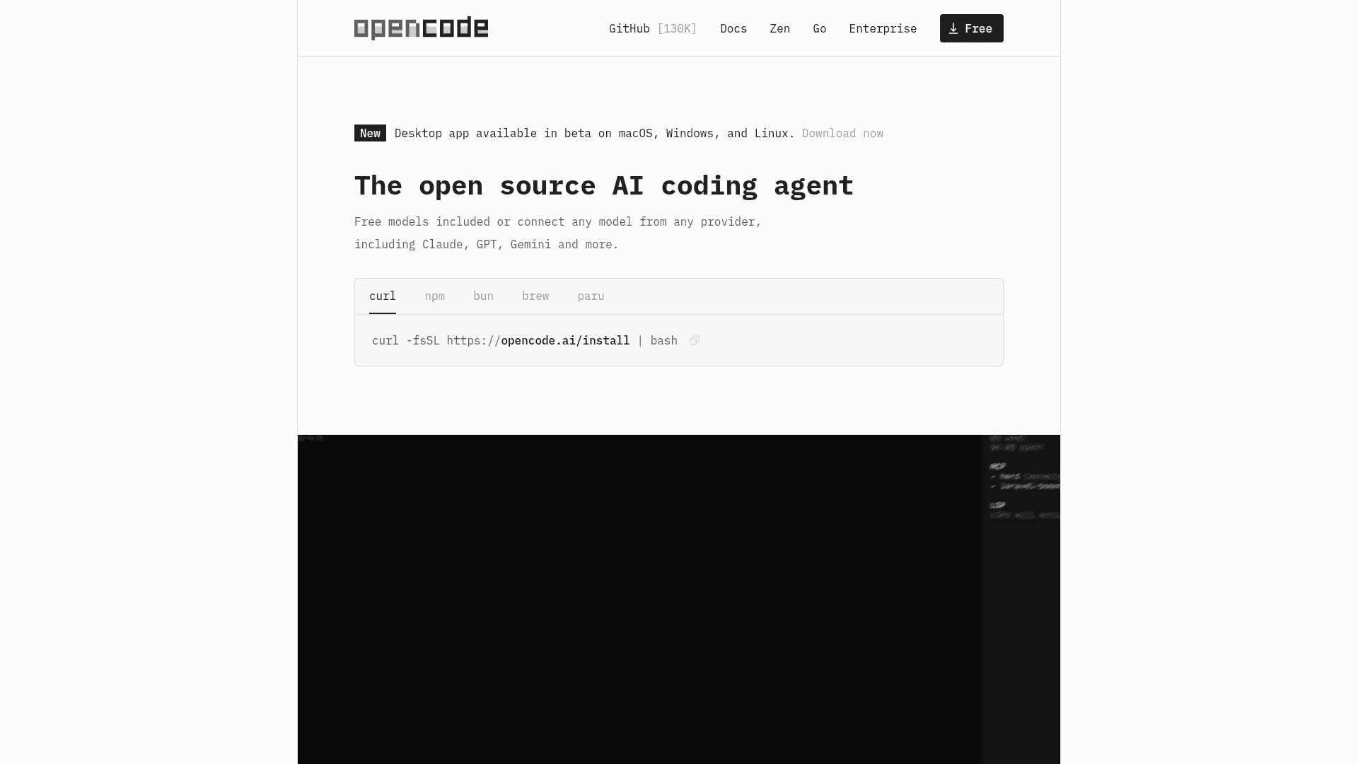 Interface OpenCode, Agente de Codificação IA de Código Aberto, exibindo funcionalidades