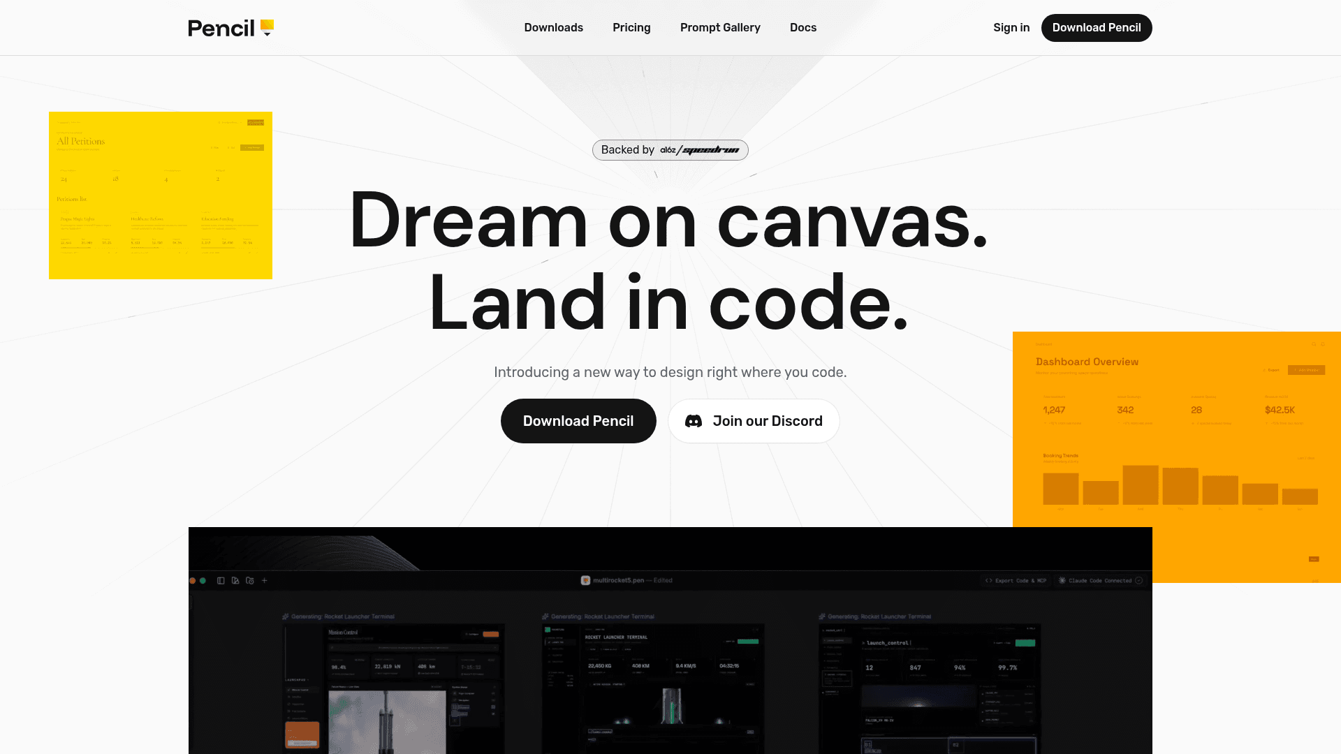 Interface Pencil, Design na sua IDE com IA, exibindo funcionalidades