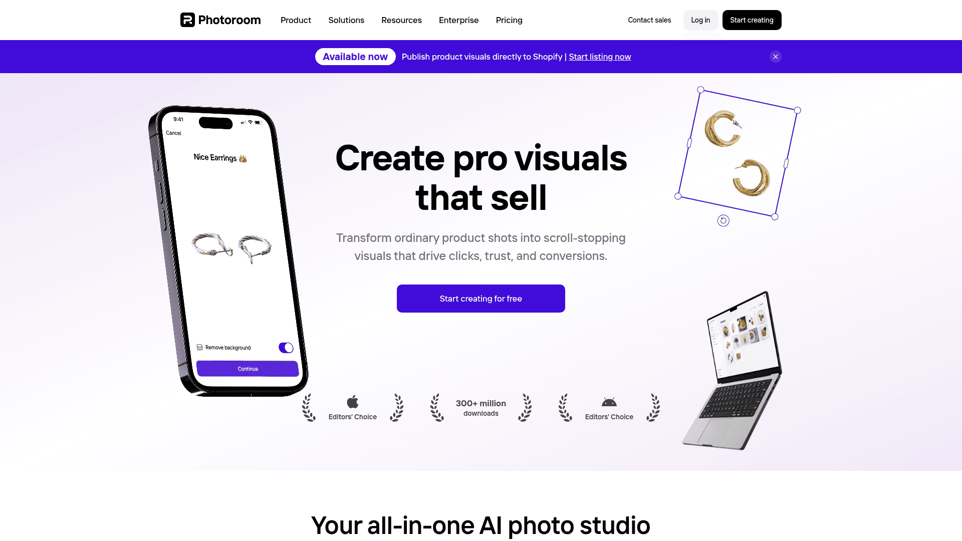 Interface Photoroom, Edição de Fotos com IA para Vendas, exibindo funcionalidades