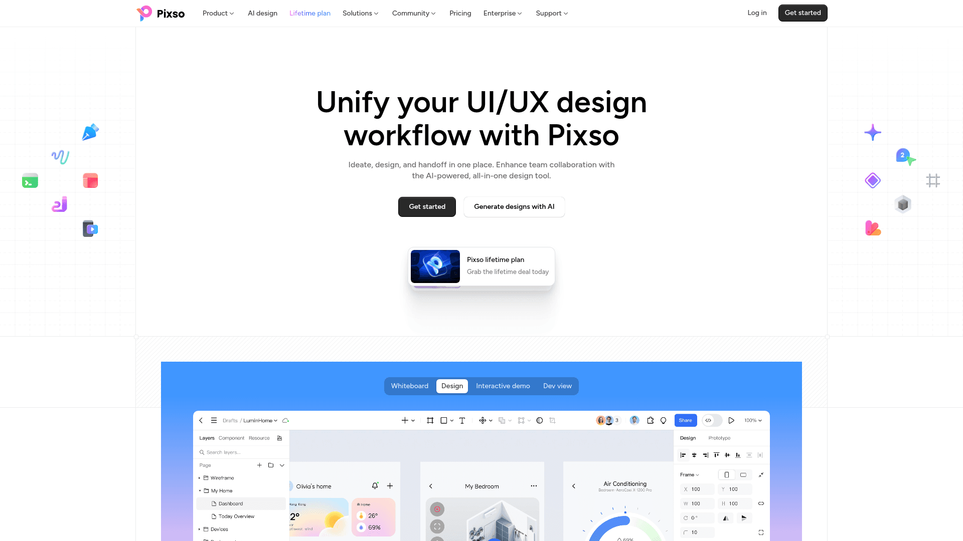 Interface Pixso, Otimize seu Fluxo de Trabalho UI/UX, exibindo funcionalidades