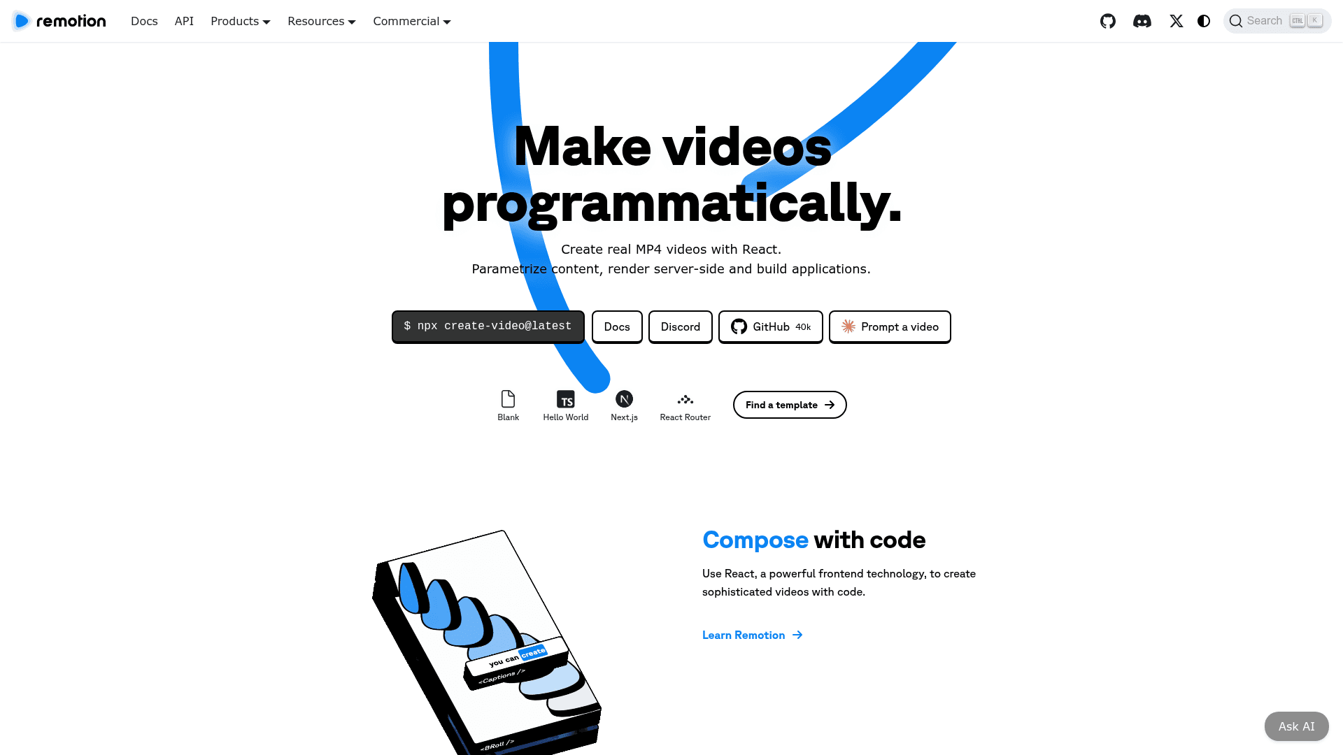 Interface Remotion, Crie vídeos programaticamente com React, exibindo funcionalidades