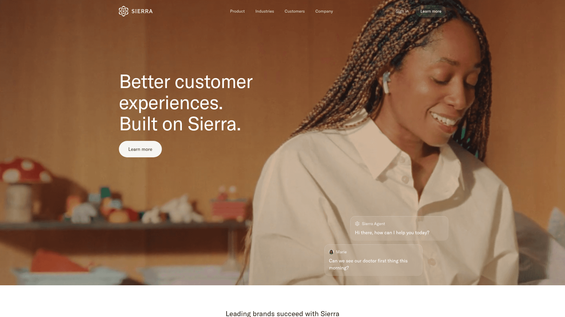 Interface Sierra, Transforme a Experiência do Cliente com IA Conversacional, exibindo funcionalidades