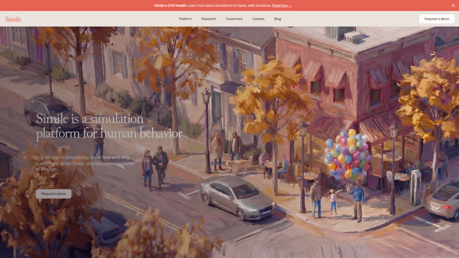 Interface Simile, Plataforma de Simulação de Comportamento Humano com IA, exibindo funcionalidades