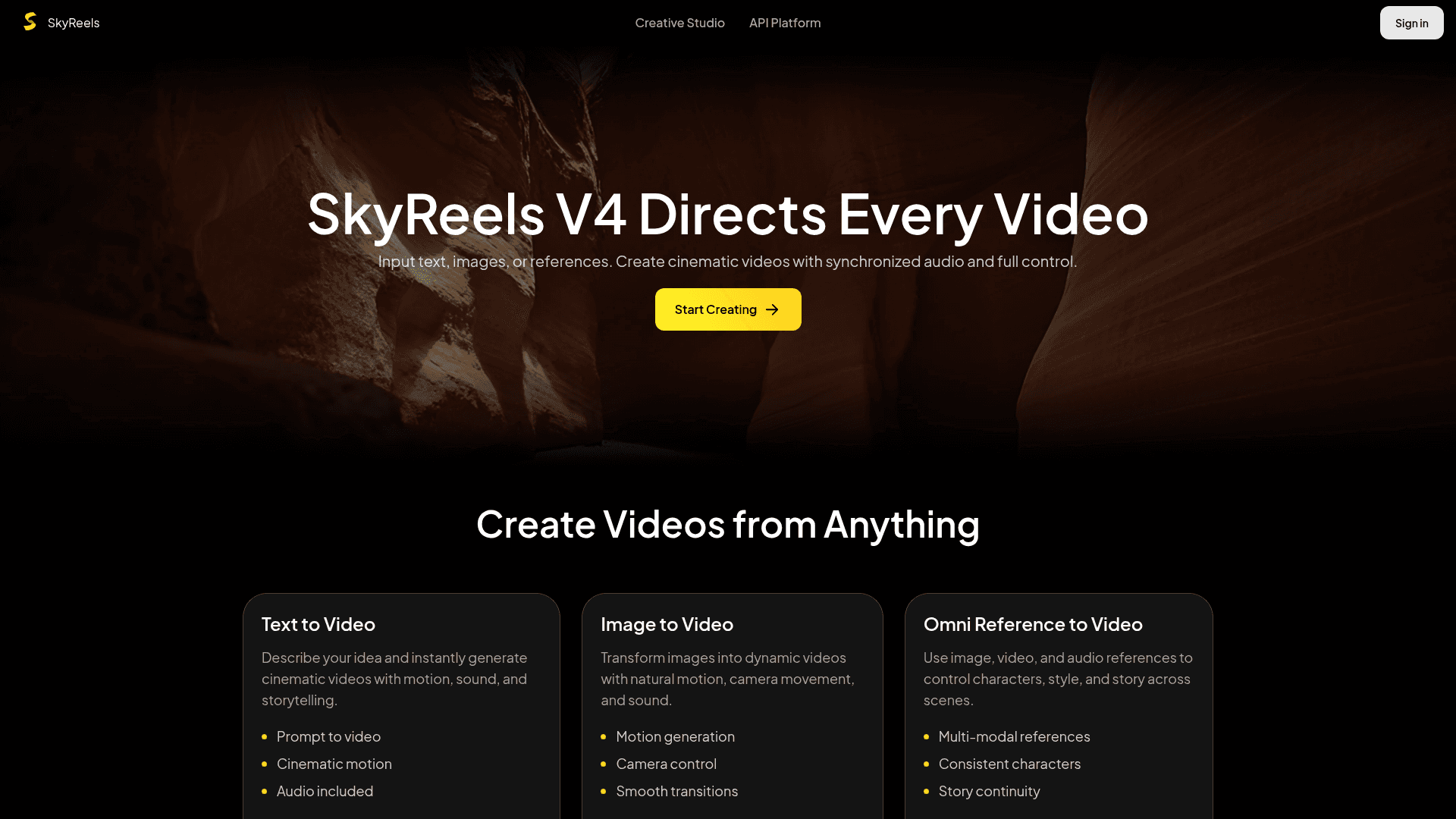 Interface SkyReels V4, Crie Vídeos Cinematográficos com IA, exibindo funcionalidades