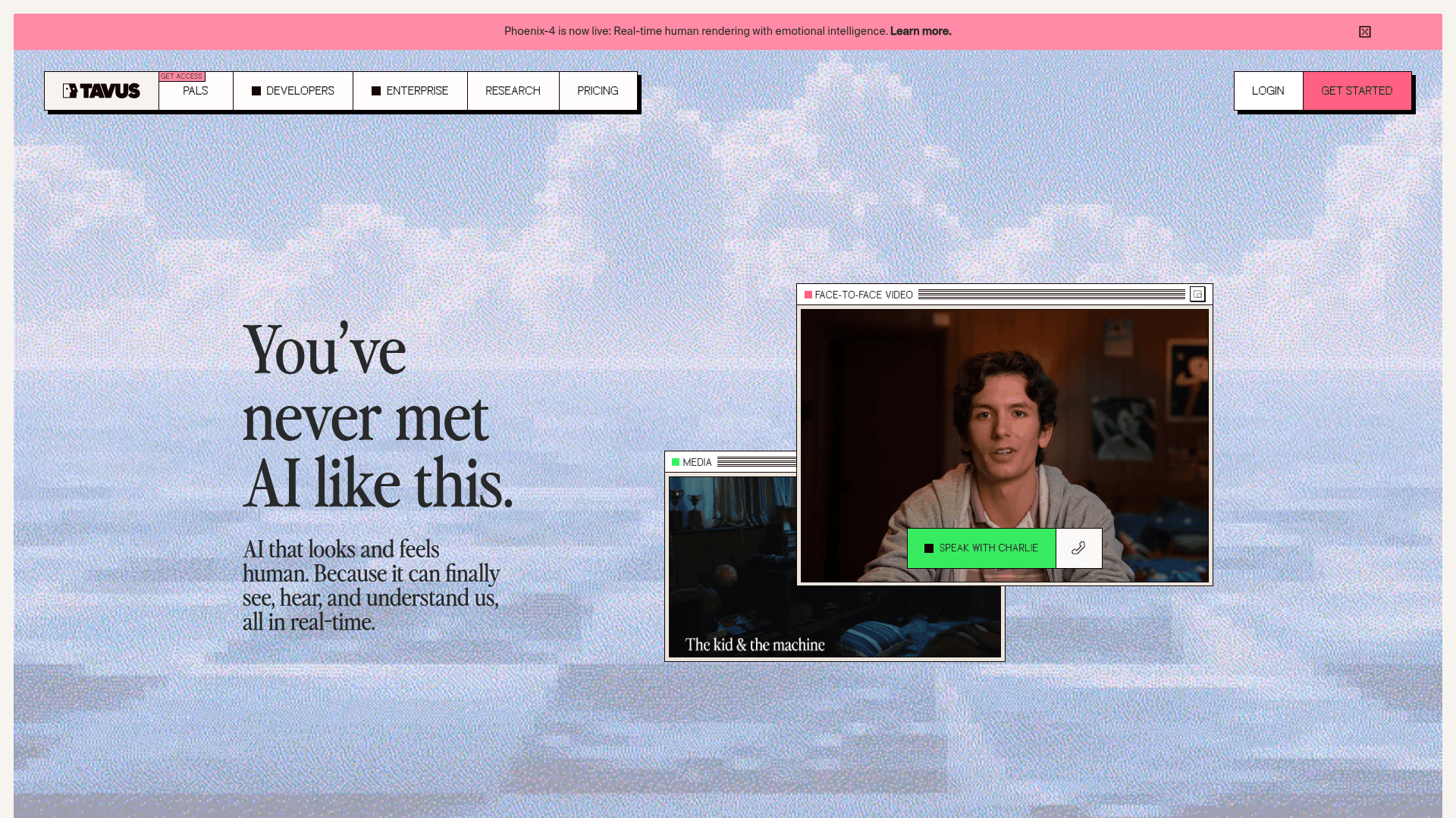 Interface Tavus, Inteligência Artificial Humana e Interativa, exibindo funcionalidades