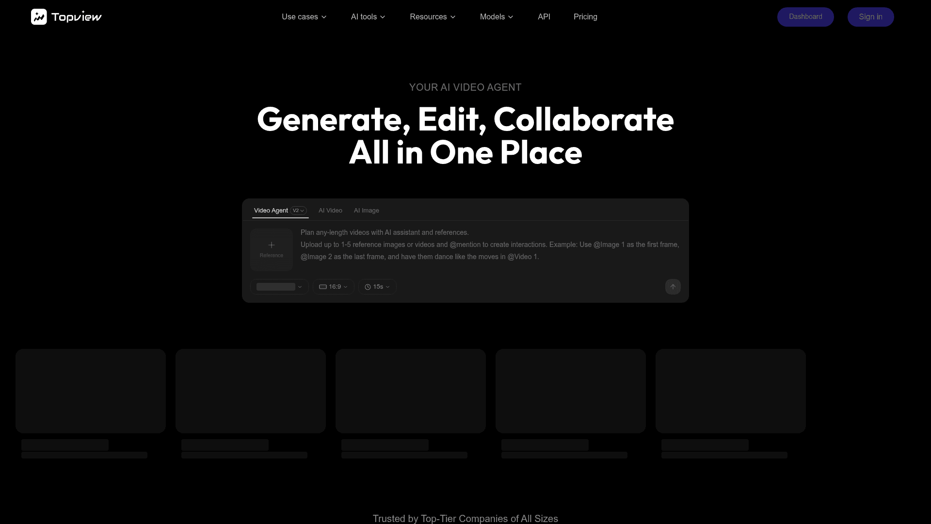 Interface TopView AI, Aumente sua presença nas redes sociais com IA, exibindo funcionalidades