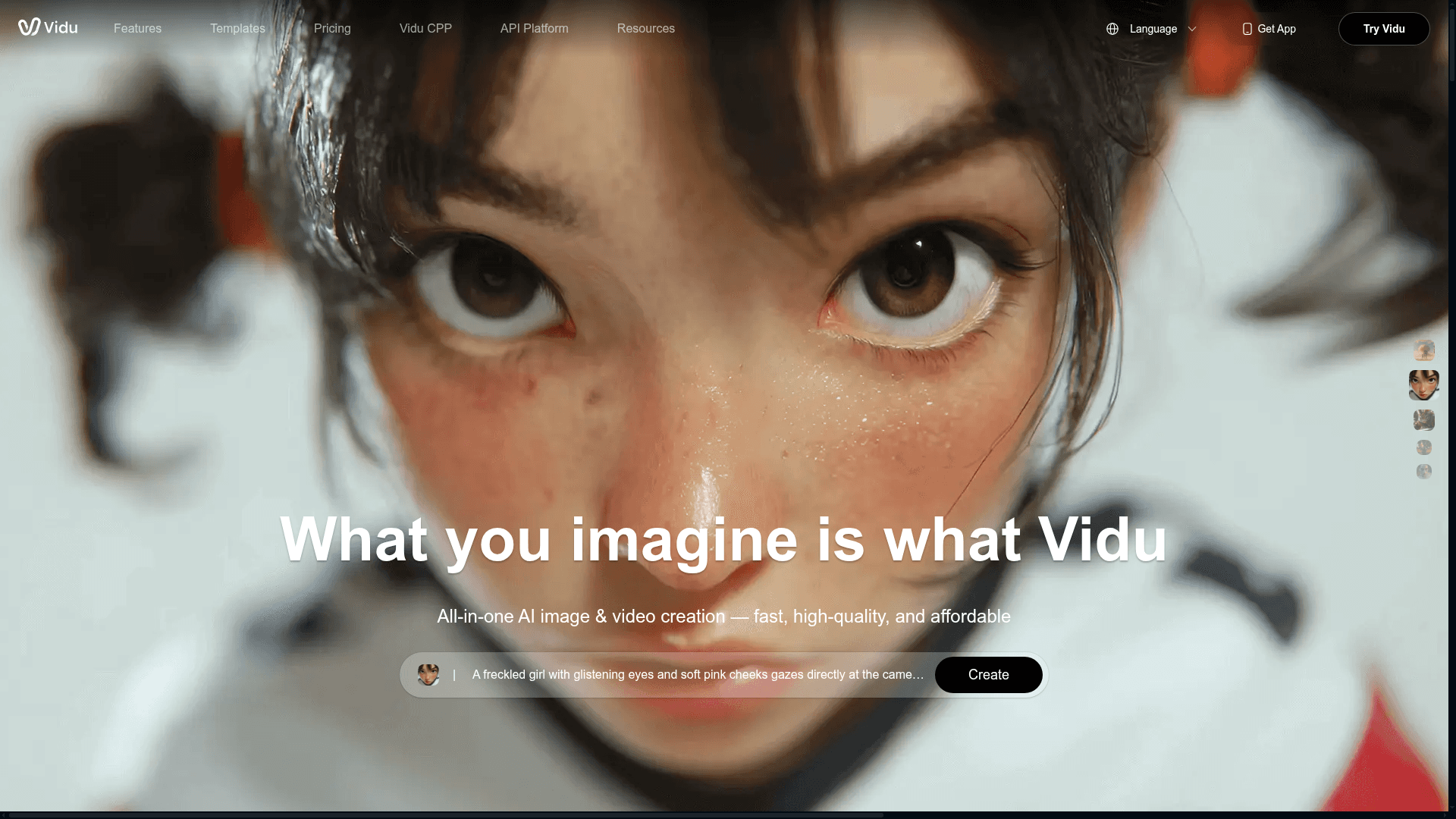 Interface Vidu, Criação de Imagens e Vídeos com IA, exibindo funcionalidades