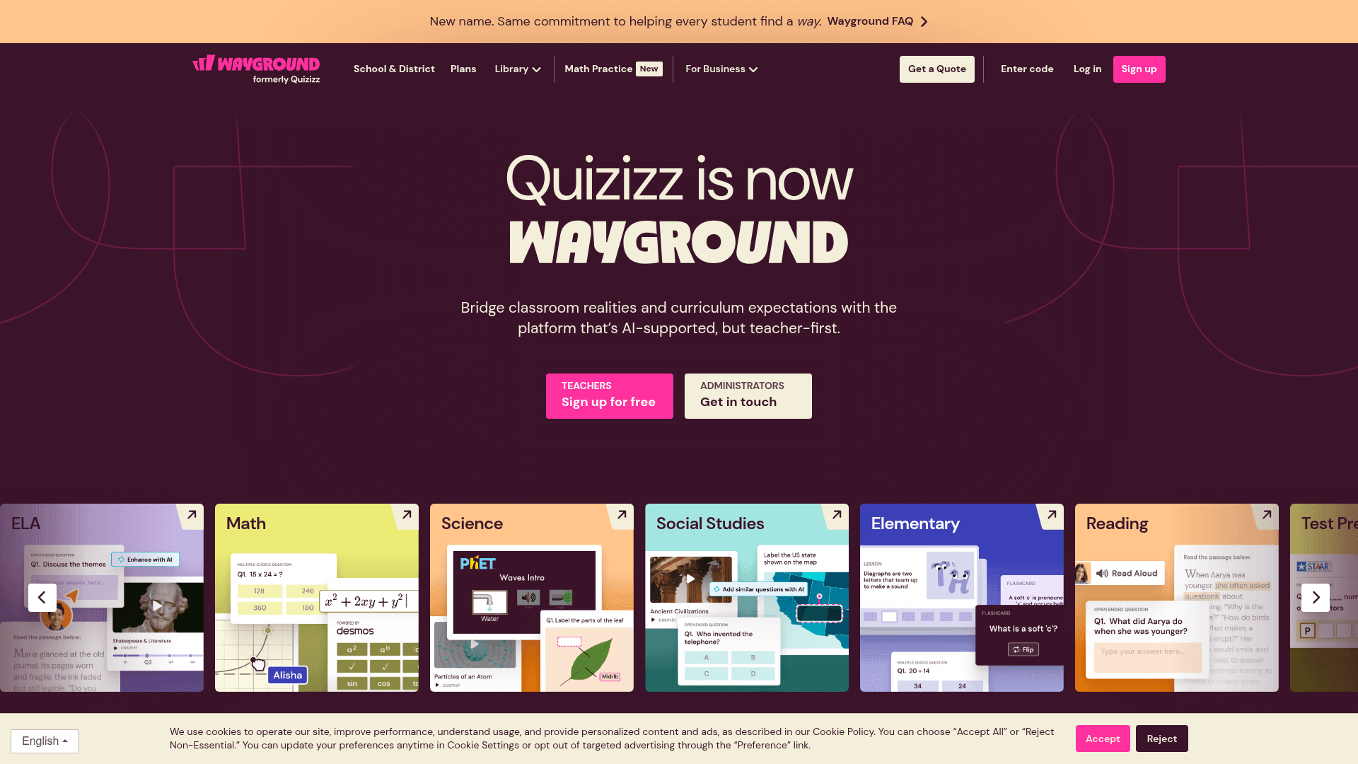 Interface Wayground, A plataforma de IA para professores, exibindo funcionalidades