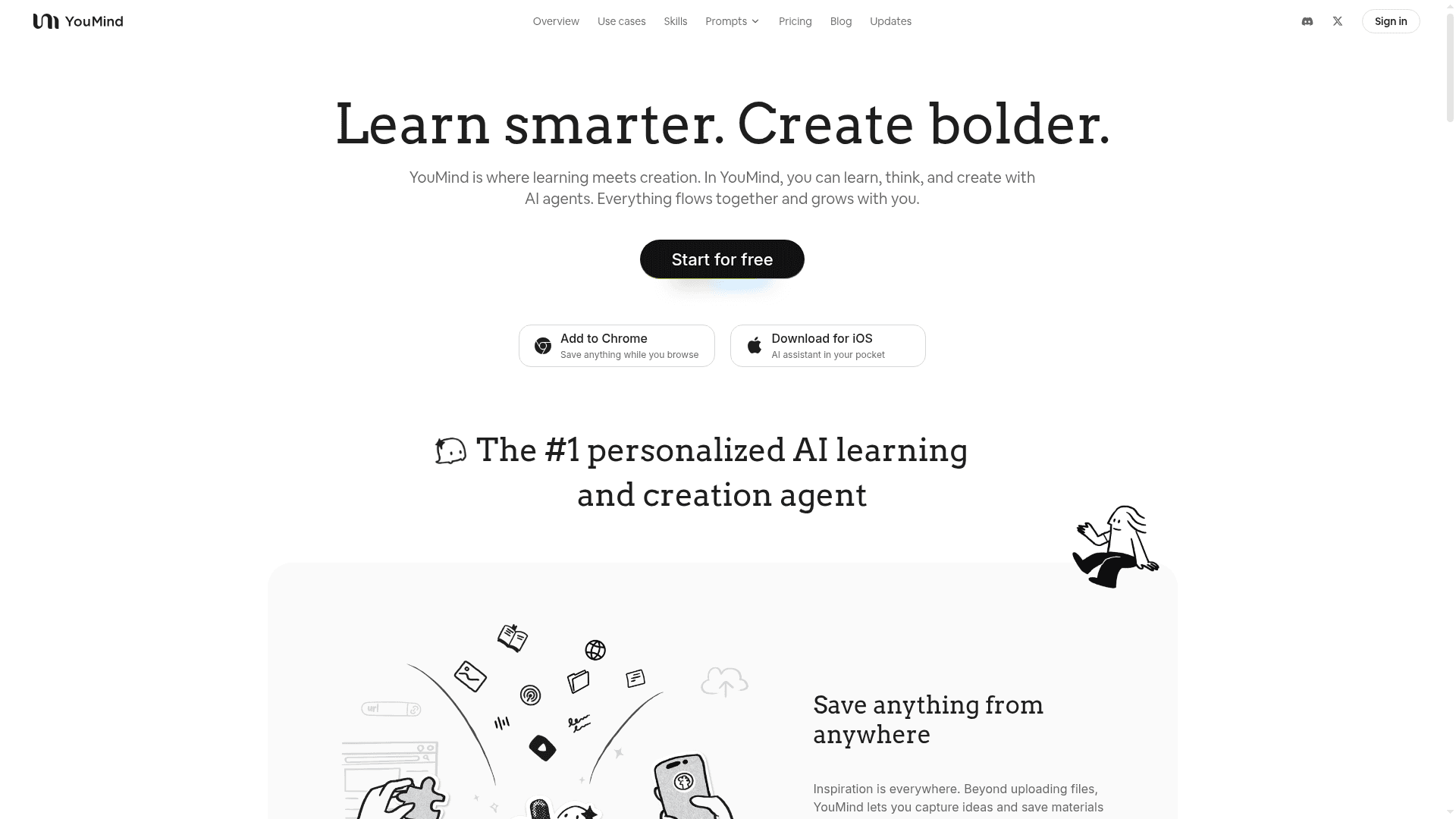 Interface YouMind, Aprendizado e Criação com IA, exibindo funcionalidades