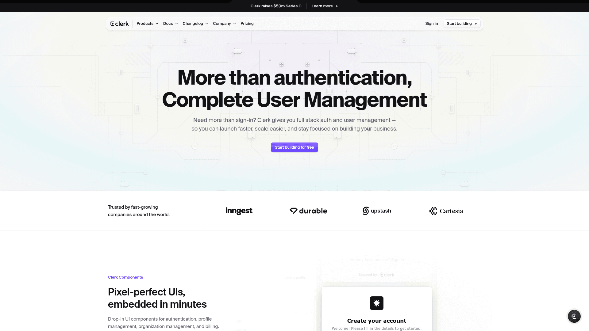 Interface Clerk, Gerenciamento Completo de Usuários e Autenticação, exibindo funcionalidades