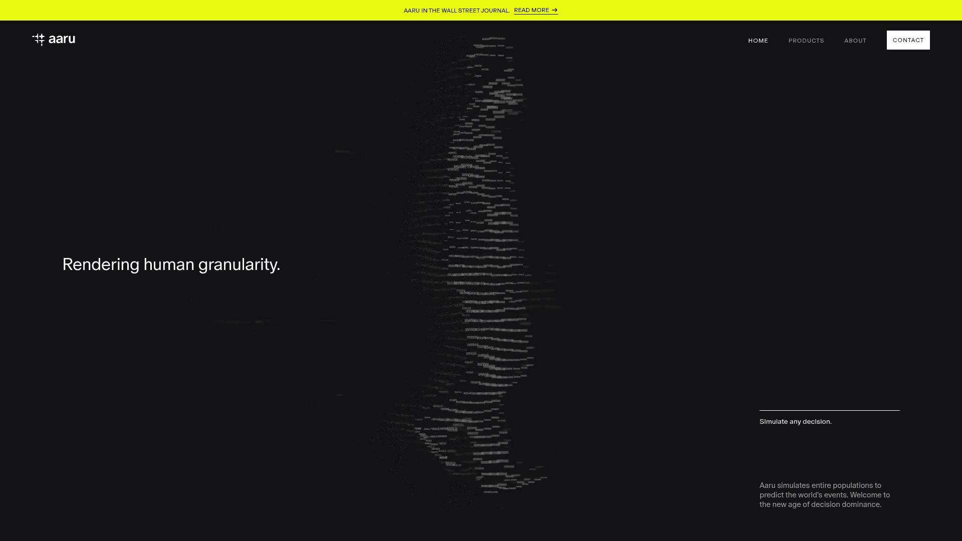 Interface Aaru, Simulador de Decisões Impulsionado por IA, exibindo funcionalidades