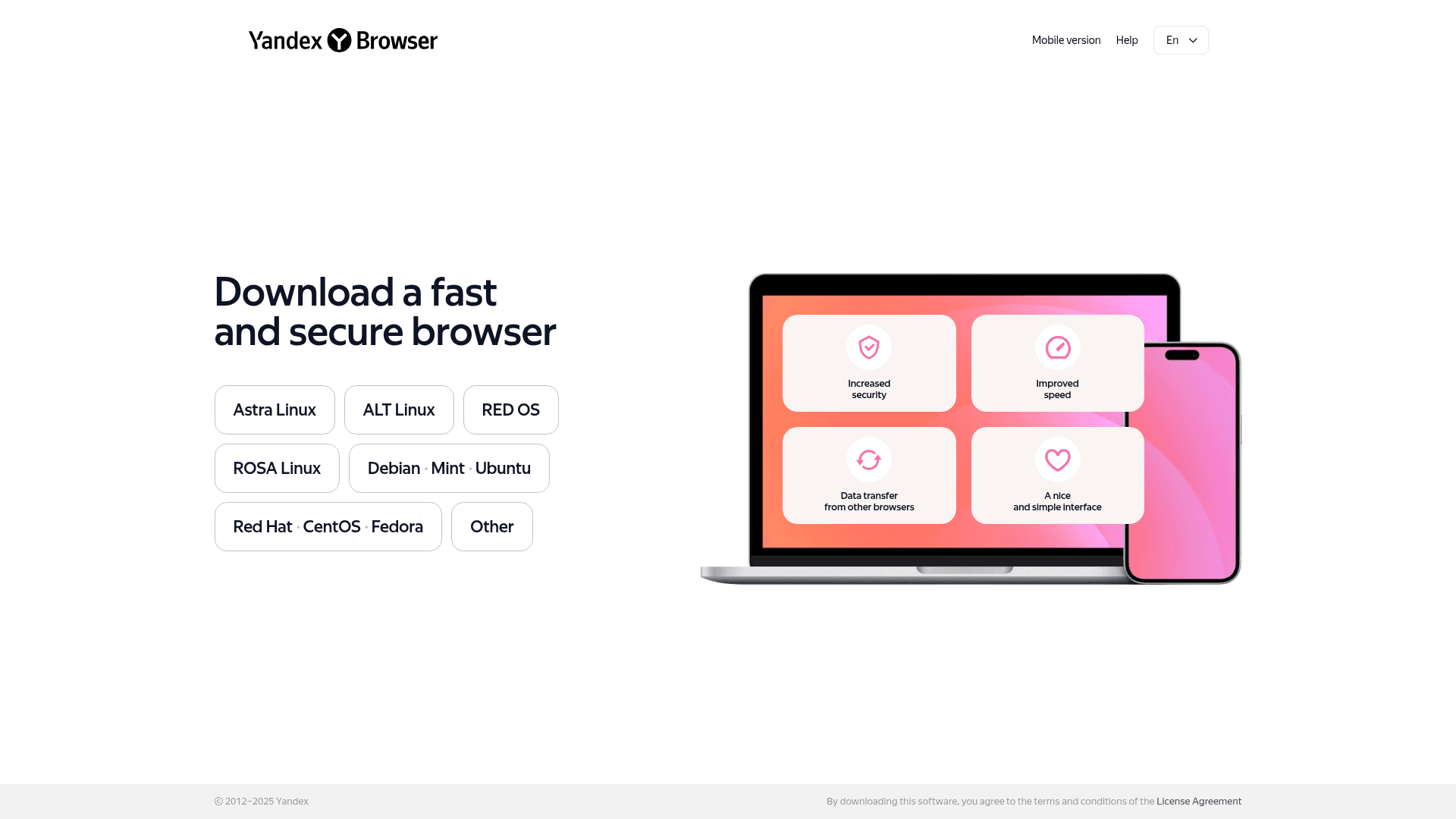 Interface Yandex Browser, Navegador Rápido e Seguro, exibindo funcionalidades