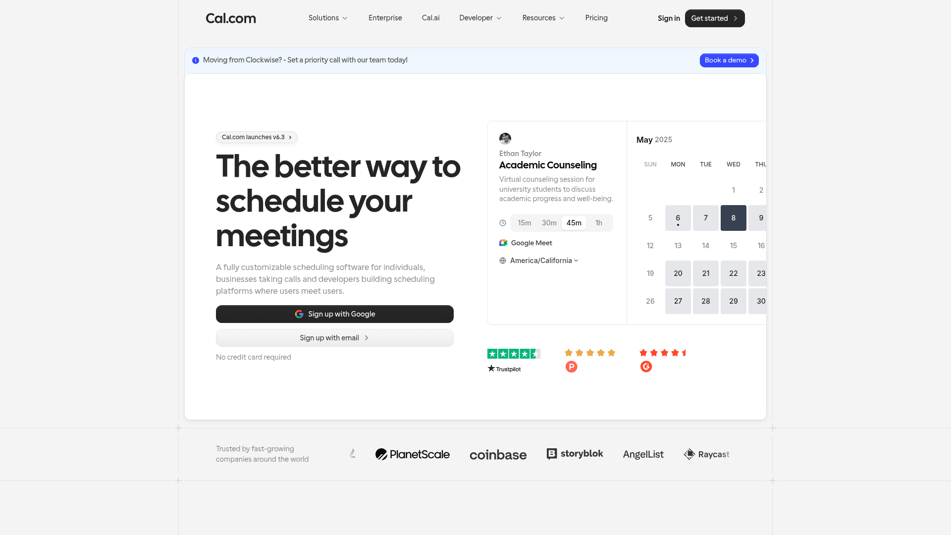 Interface Cal.com, A melhor forma de agendar reuniões, exibindo funcionalidades