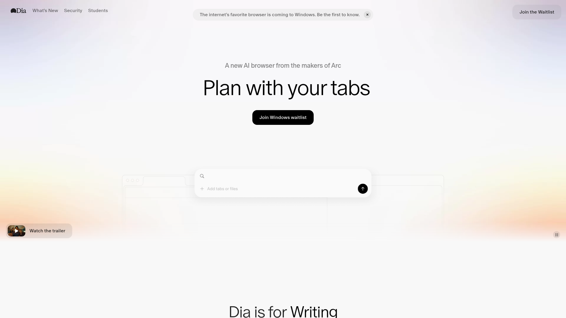 Interface Dia, O Navegador com IA que Otimiza sua Produtividade, exibindo funcionalidades