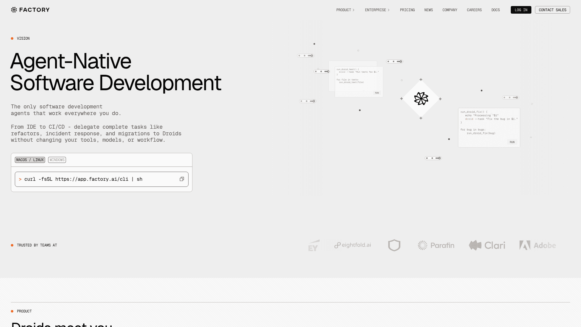 Interface Factory, Desenvolvimento de Software Agente-Nativo (IA), exibindo funcionalidades